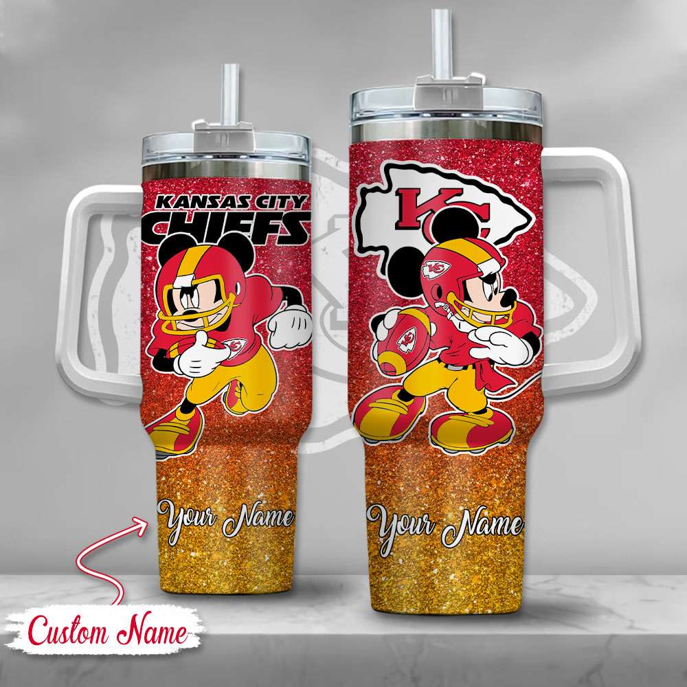 Kansas City Chiefs NFL Mickey Mouse Glitter Custom Stanley Cup 40 oz 30 oz Tumbler With HandleTVC230191