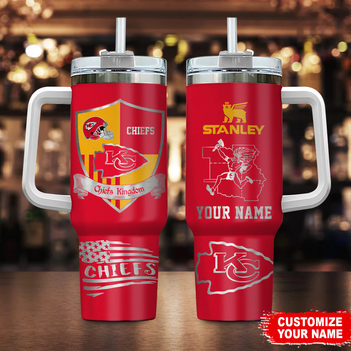 Kansas City Chiefs NFL Silver Logo Custom Stanley Cup 40 oz 30 oz Tumbler With HandleTVC2301106