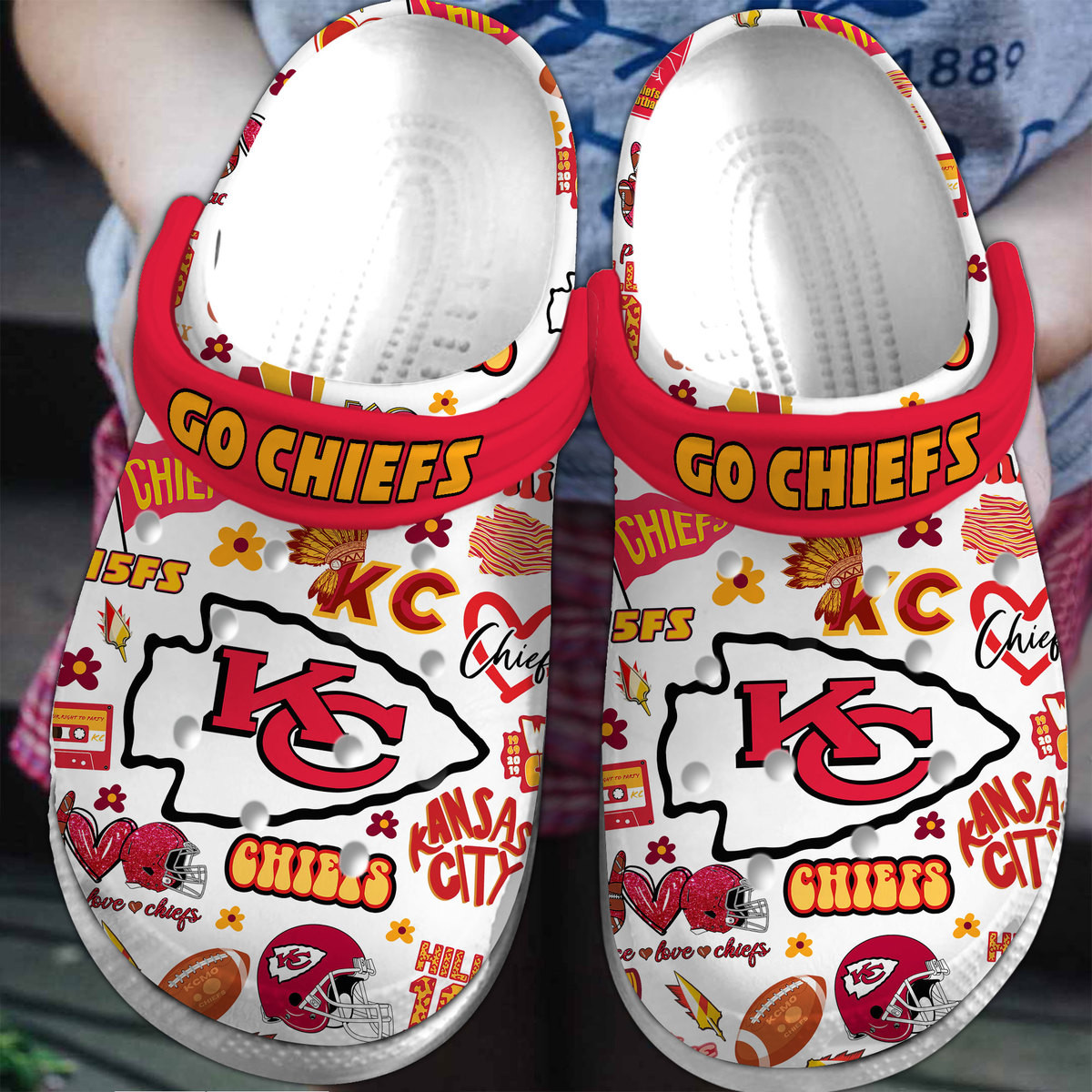 Kansas City Chiefs NFL Sport Crocs Crocband Clogs Shoes Comfortable For Men Women and Kids
