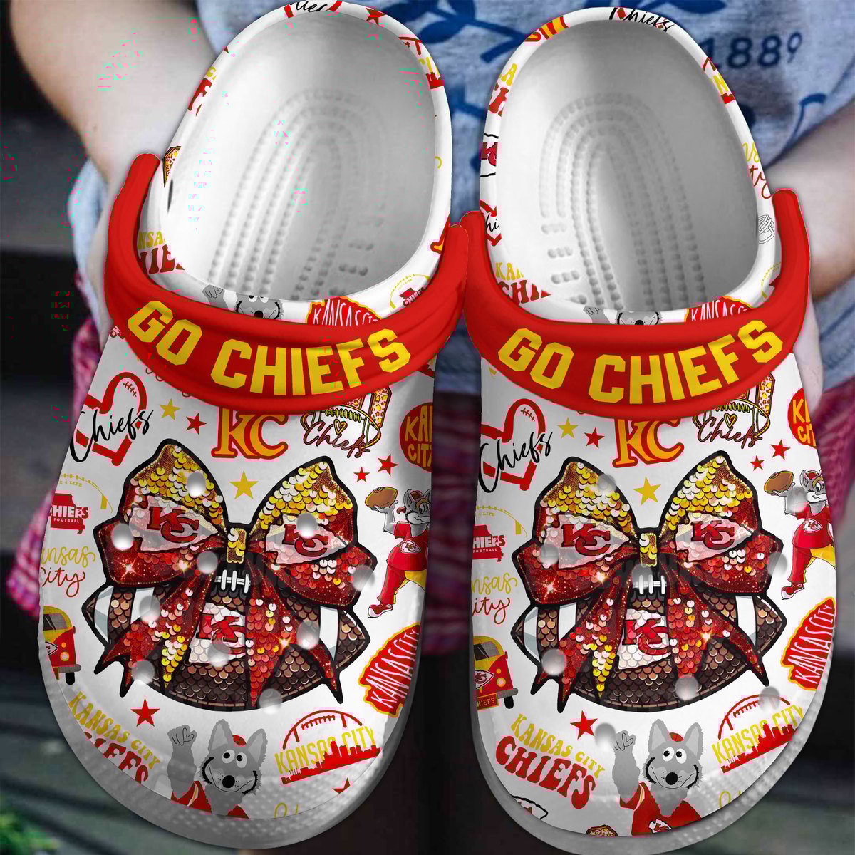 Kansas City Chiefs NFL Sport Crocs Crocband Clogs Shoes Comfortable For Men Women and Kids