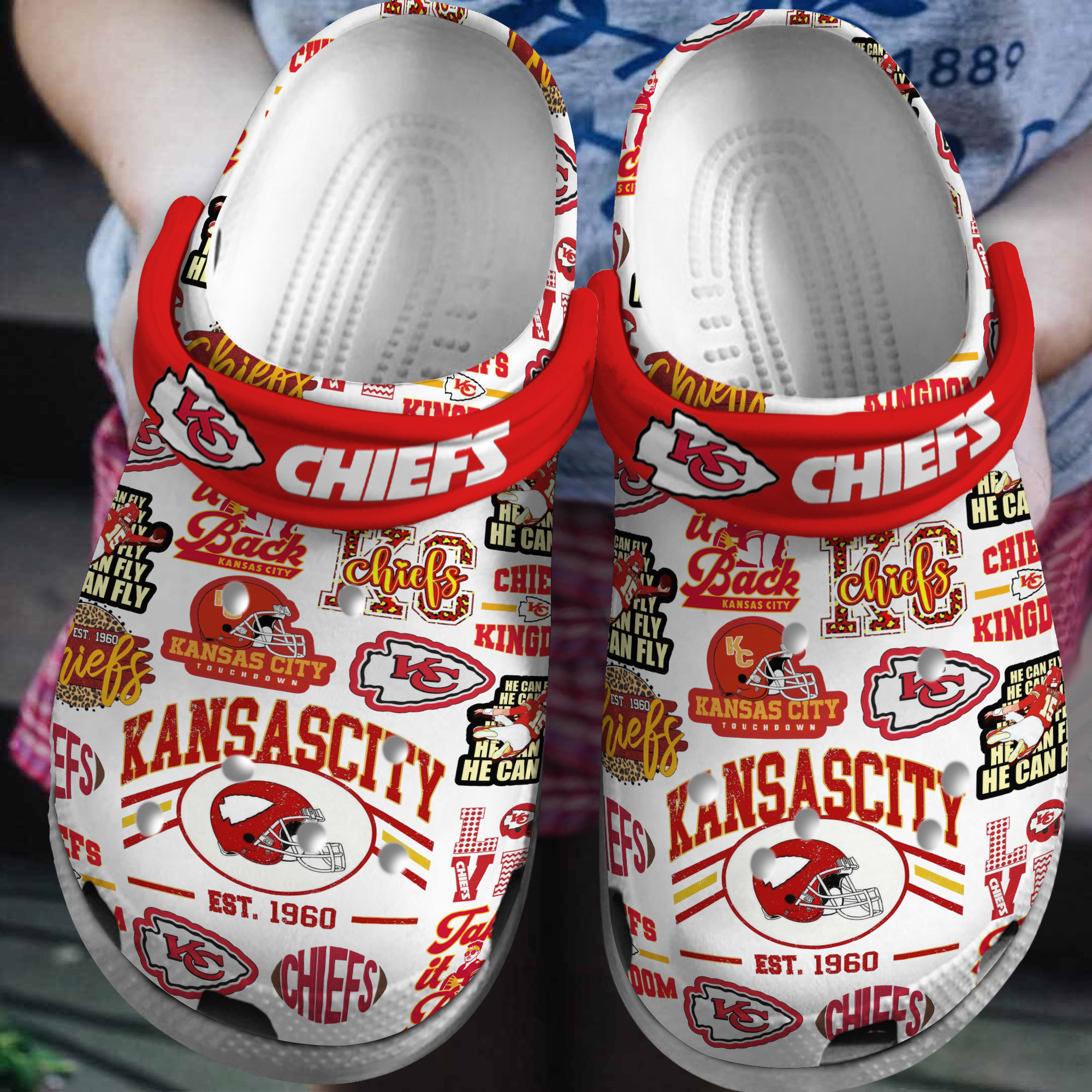 Kansas City Chiefs NFL Sport Crocs Crocband Clogs Shoes Comfortable For Men Women and Kids