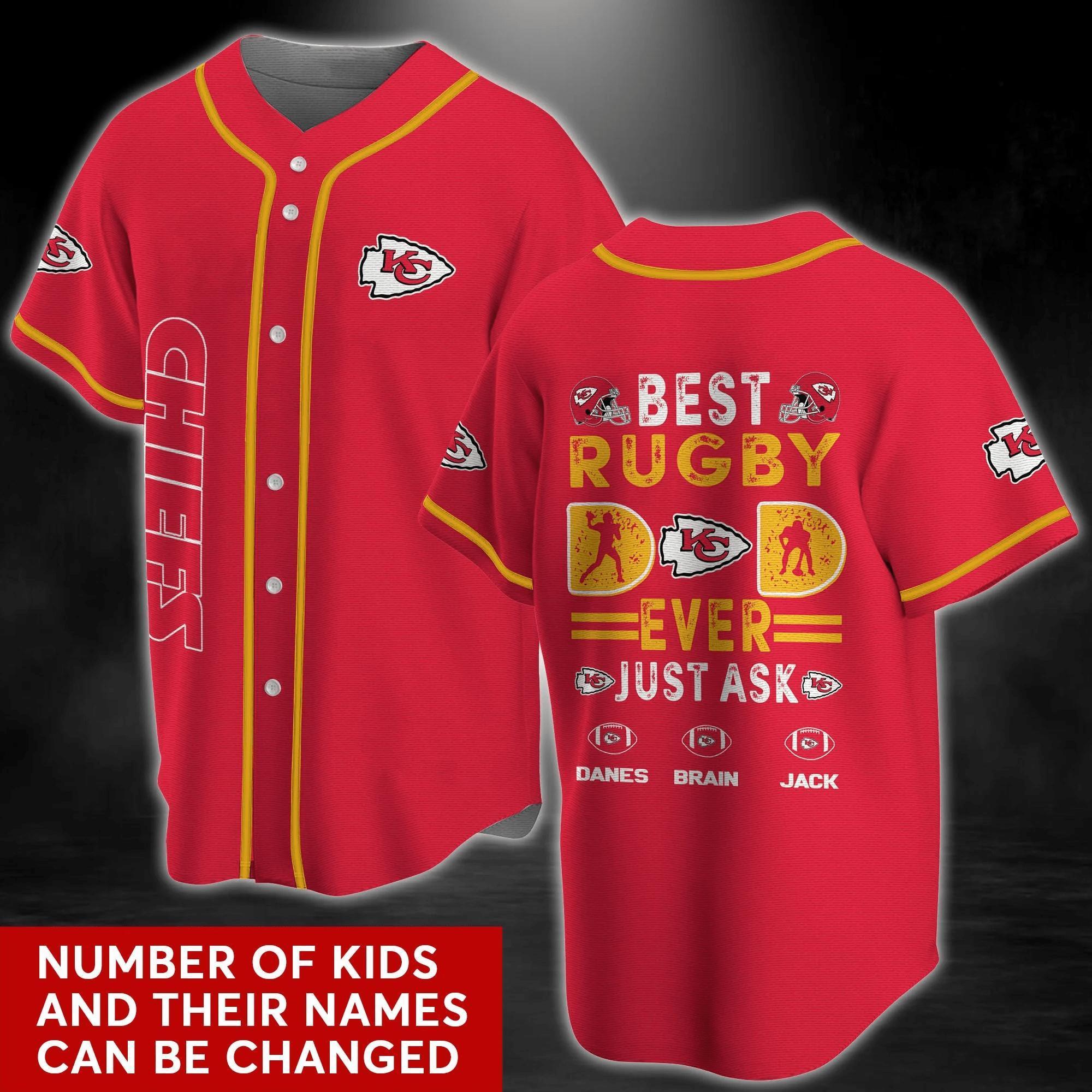Kansas City Chiefs NLF Personalized Baseball Jersey Shirt Best Rugby Dad Ever