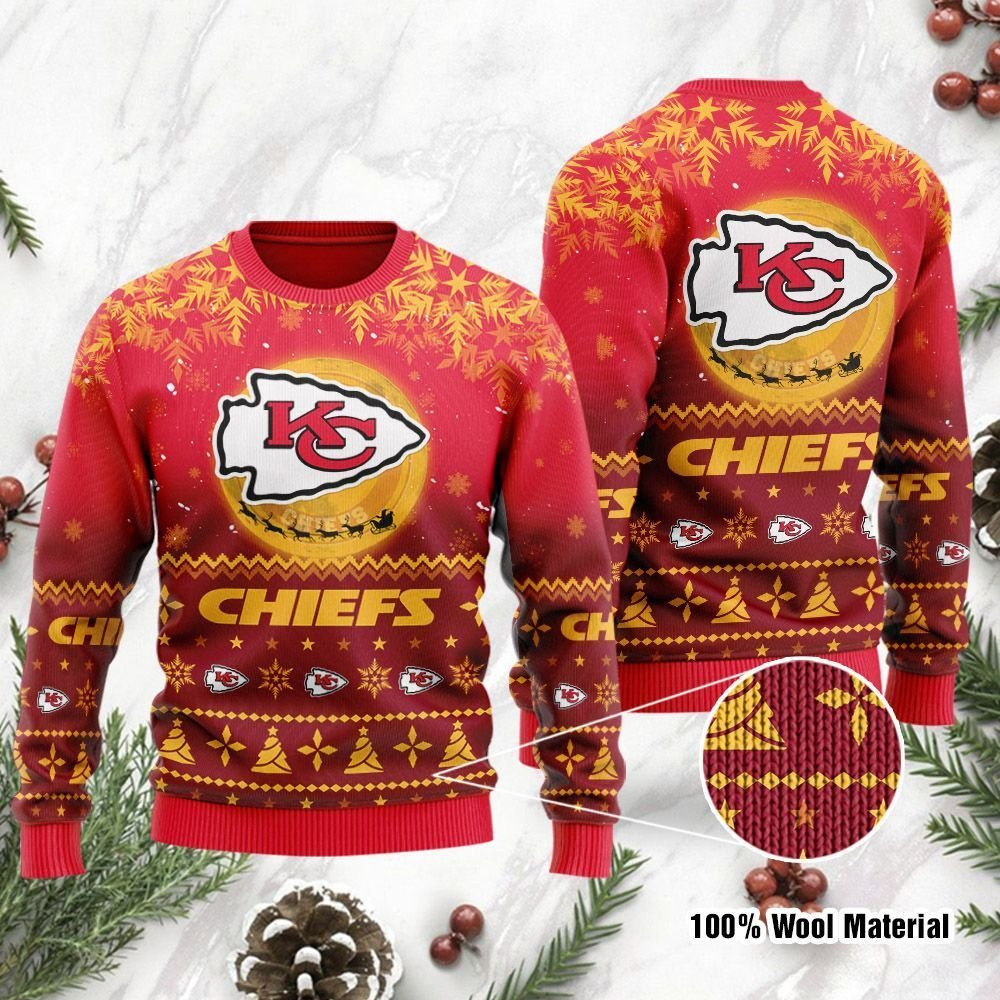 Kansas City Chiefs Santa Claus In The Moon Ugly Christmas Sweater Adult 3D Funny Matching for family