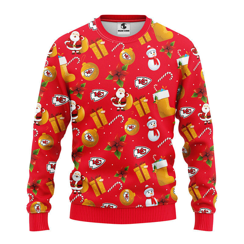 Kansas City Chiefs Santa Claus Snowman Ugly Christmas Sweater Adult 3D Funny Matching for family