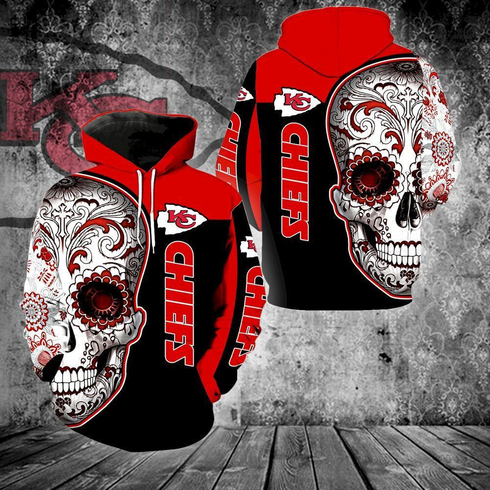 Kansas City Chiefs Skull 3D All Over Print Hoodie, Zip Hoodie