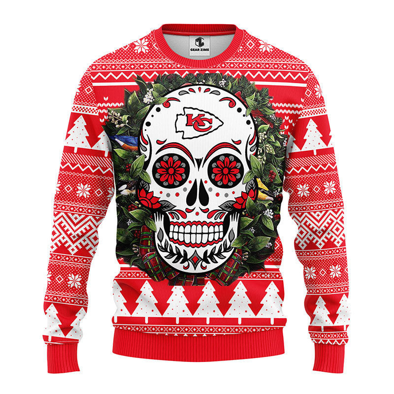 Kansas City Chiefs Skull Flower Ugly Ugly Christmas Sweater Adult 3D Funny Matching for family