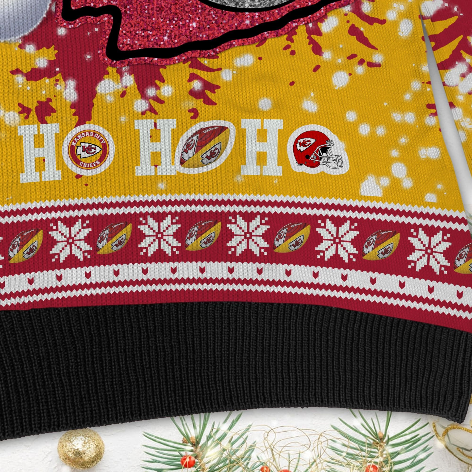 Kansas City Chiefs Symbol Wearing Santa Claus Hat Ho Ho Ho Personalized Ugly Christmas Sweater Adult 3D Funny Matching for family - Image 5