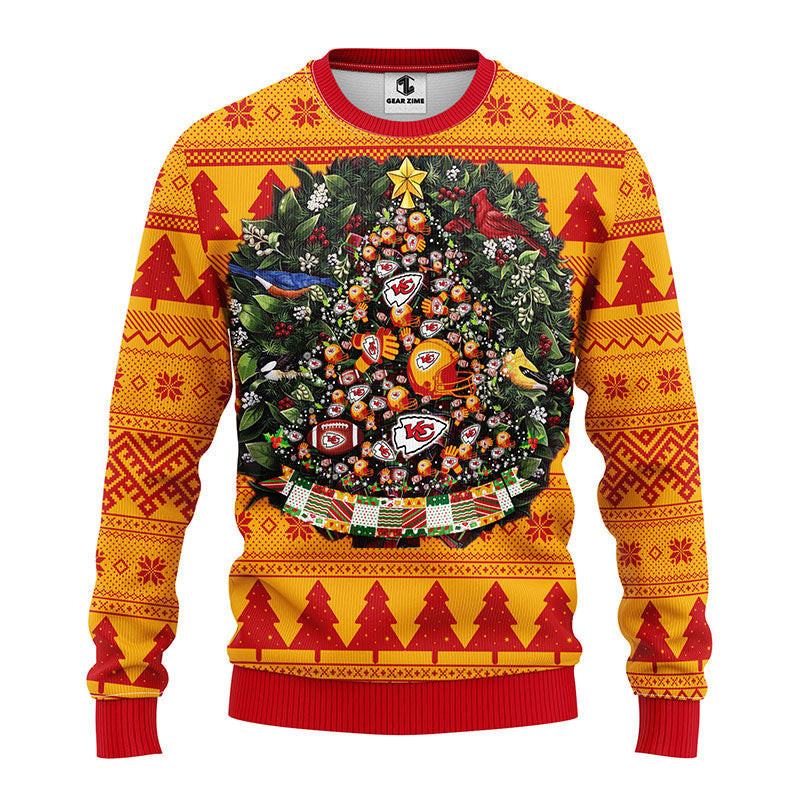 Kansas City Chiefs Tree Ball Ugly Christmas Sweater Adult 3D Funny Matching for family