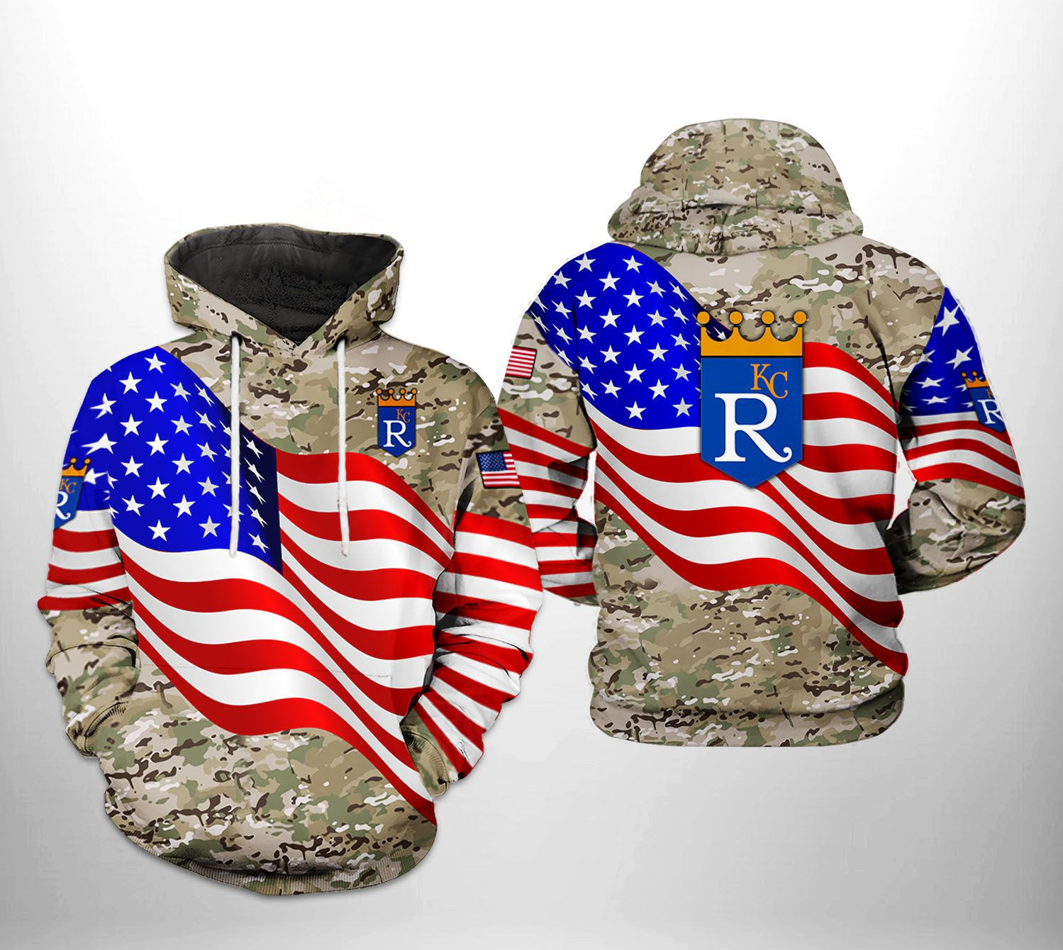 Kansas City Royals MLB US Flag Camo Veteran 3D All Over Print Hoodie, Zip Hoodie