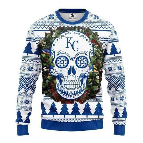 Kansas City Royals Skull Flower Ugly Christmas Sweater Adult 3D Funny Matching for family