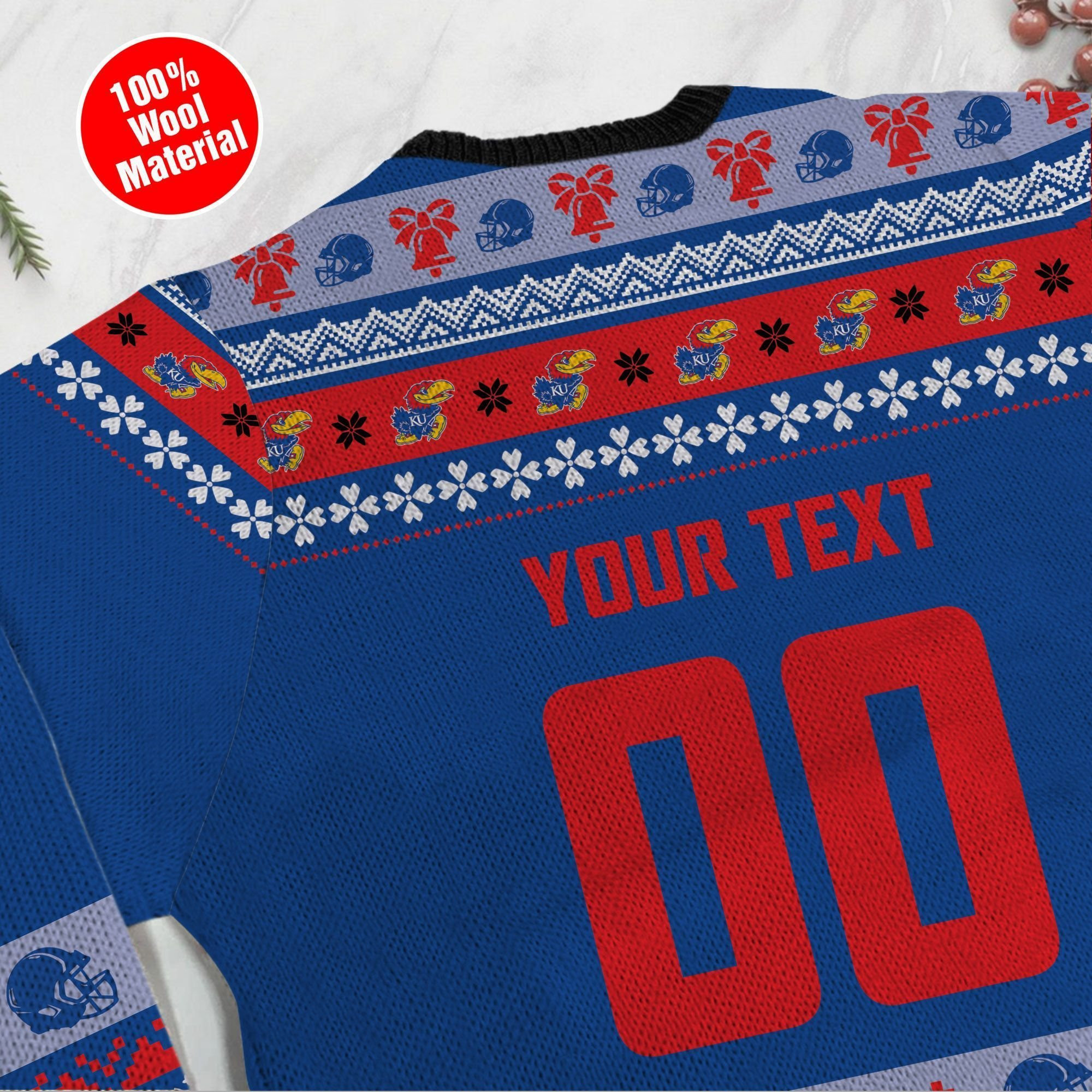 Kansas Jayhawks Custom Name & Number Personalized Ugly Christmas Sweater Adult 3D Funny Matching for family - Image 3