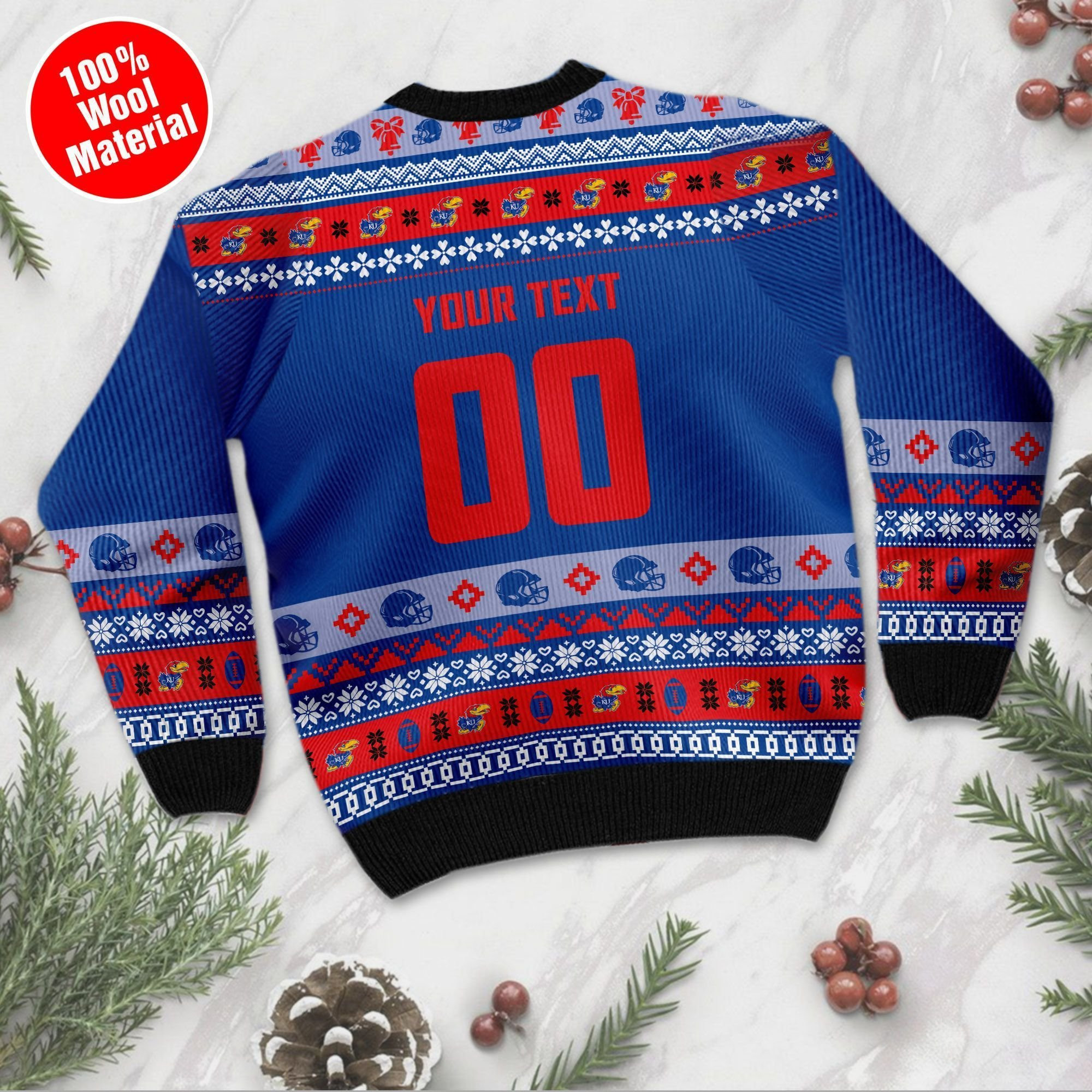 Kansas Jayhawks Custom Name & Number Personalized Ugly Christmas Sweater Adult 3D Funny Matching for family - Image 4