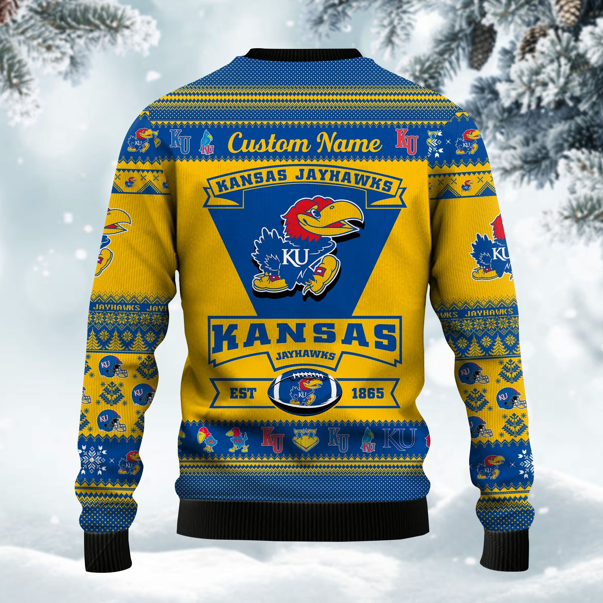Kansas Jayhawks Football Team Logo Custom Name Personalized Ugly Christmas Sweater Adult 3D Funny Matching for family - Image 4