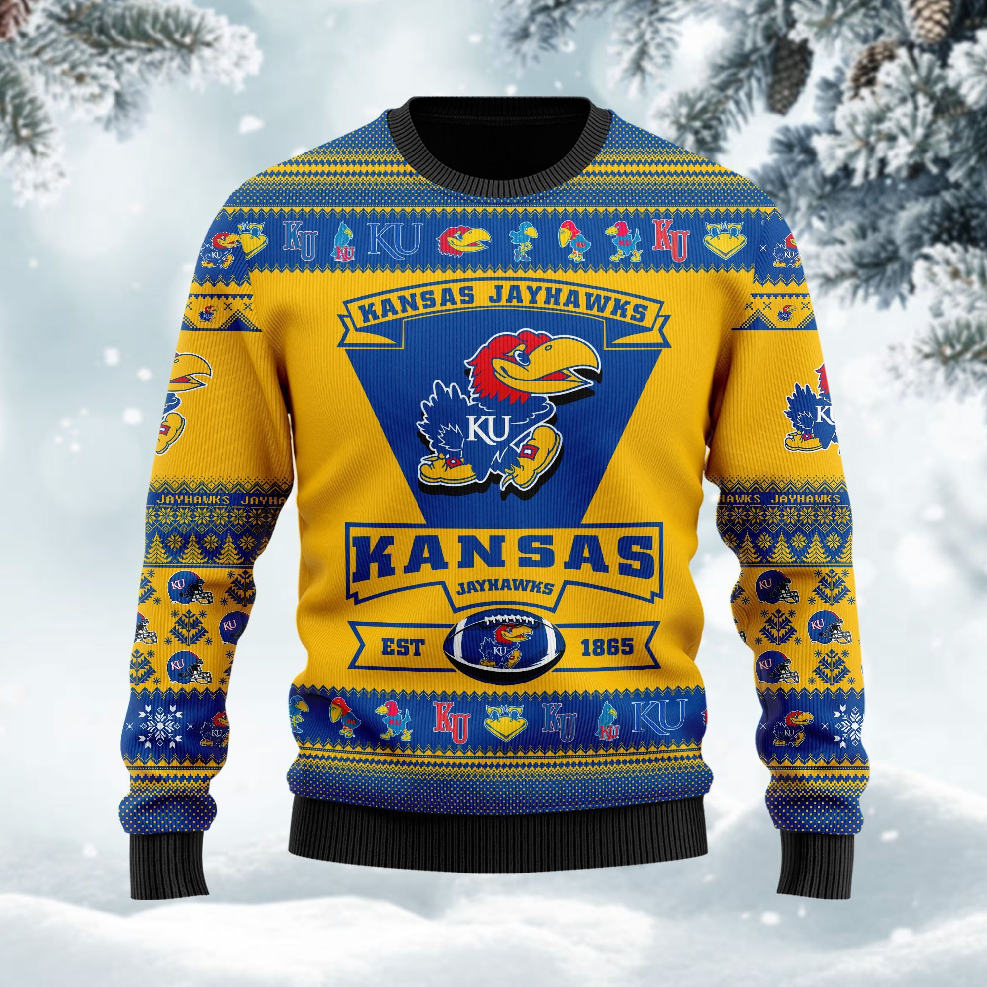 Kansas Jayhawks Football Team Logo Custom Name Personalized Ugly Christmas Sweater Adult 3D Funny Matching for family - Image 3