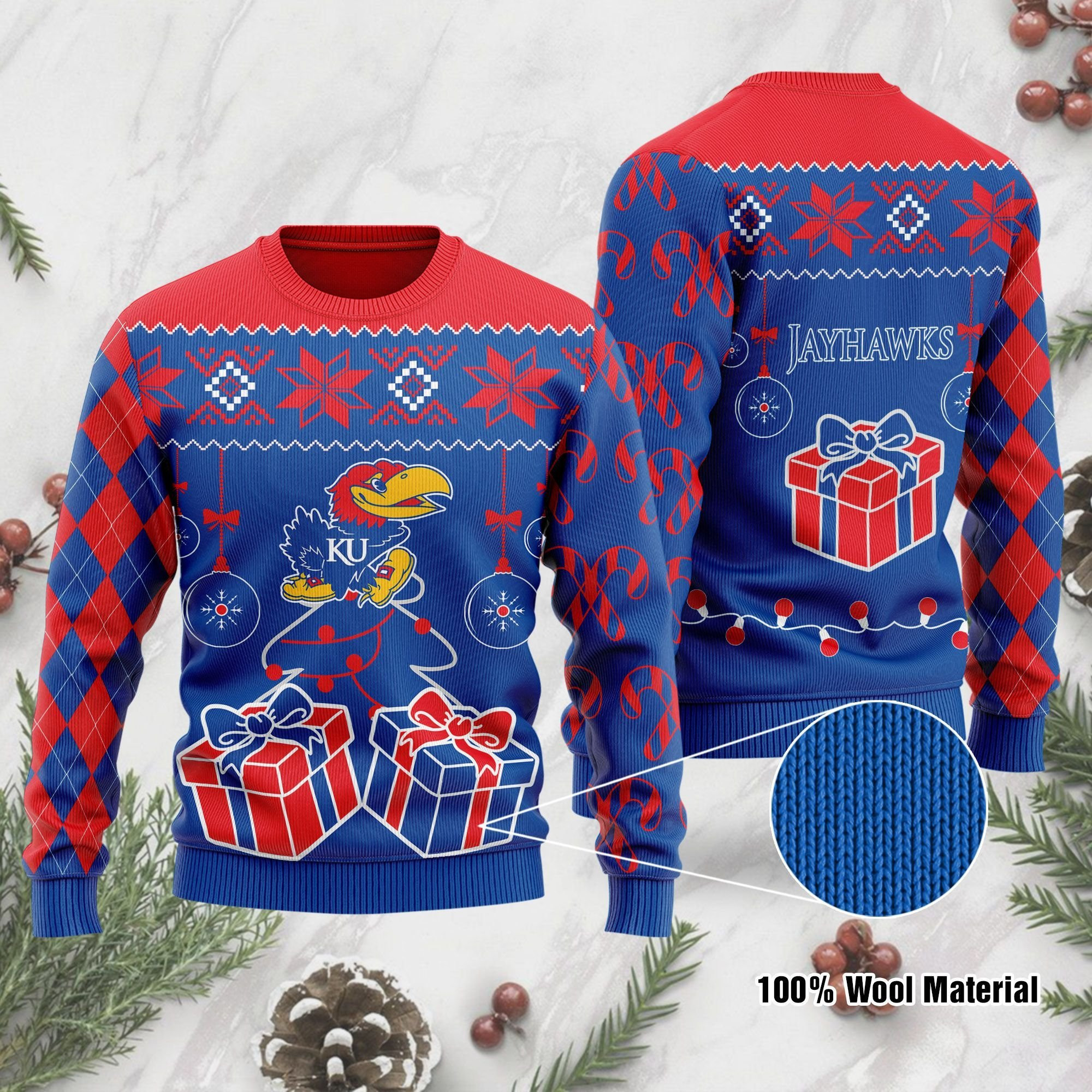 Kansas Jayhawks Funny Ugly Christmas Sweater Adult 3D Funny Matching for family