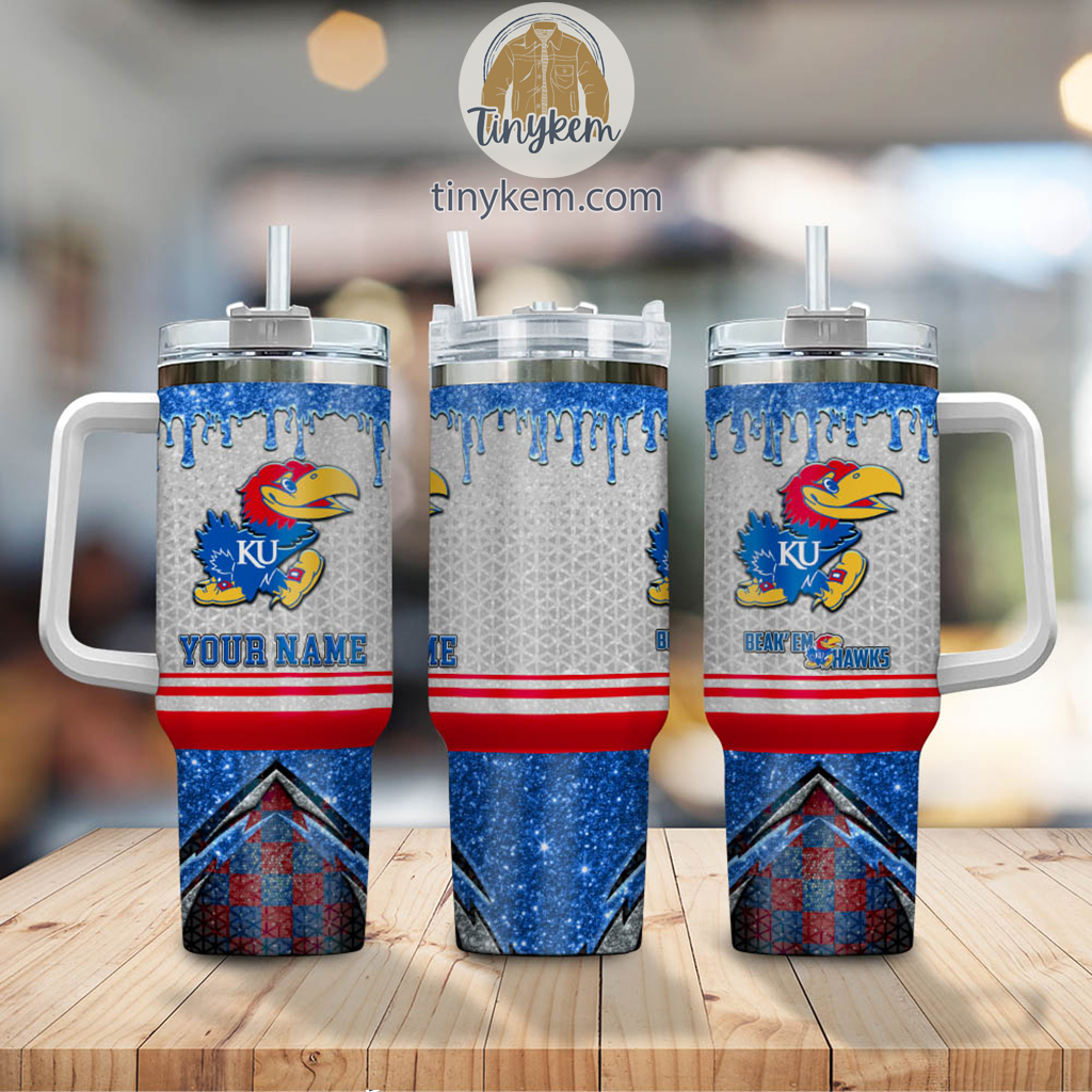 Kansas Jayhawks Glitter NCAA Custom Stanley Cup 40 oz 30 oz Tumbler With HandleTVC2301220 - Image 2
