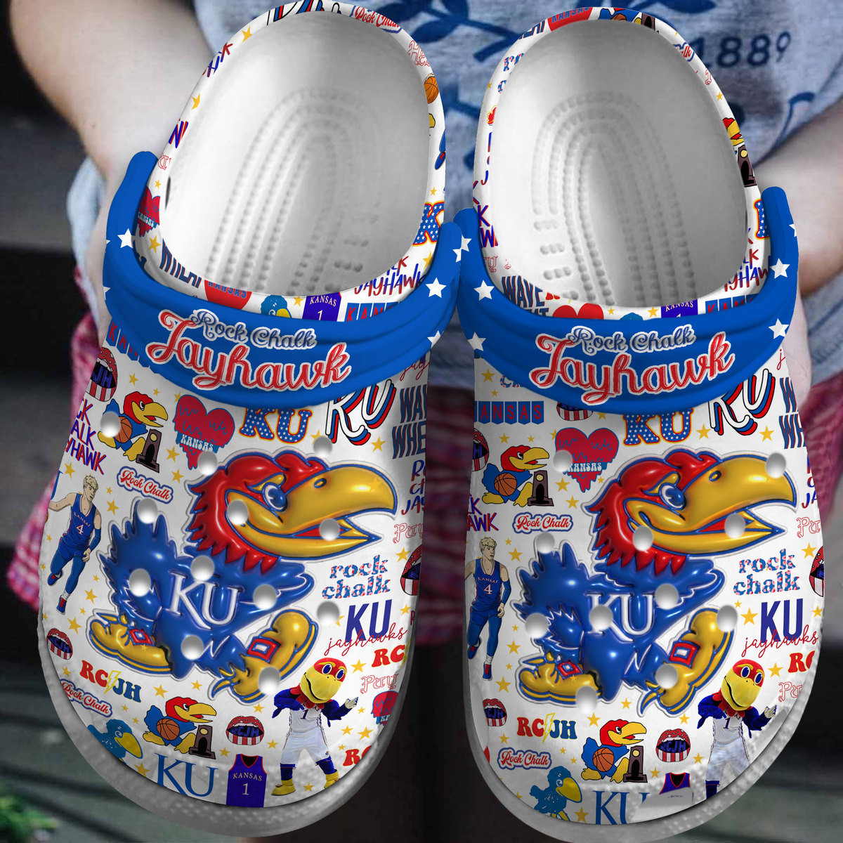 Kansas Jayhawks NCAA Sport Crocs Crocband Clogs Shoes Comfortable For Men Women and Kids