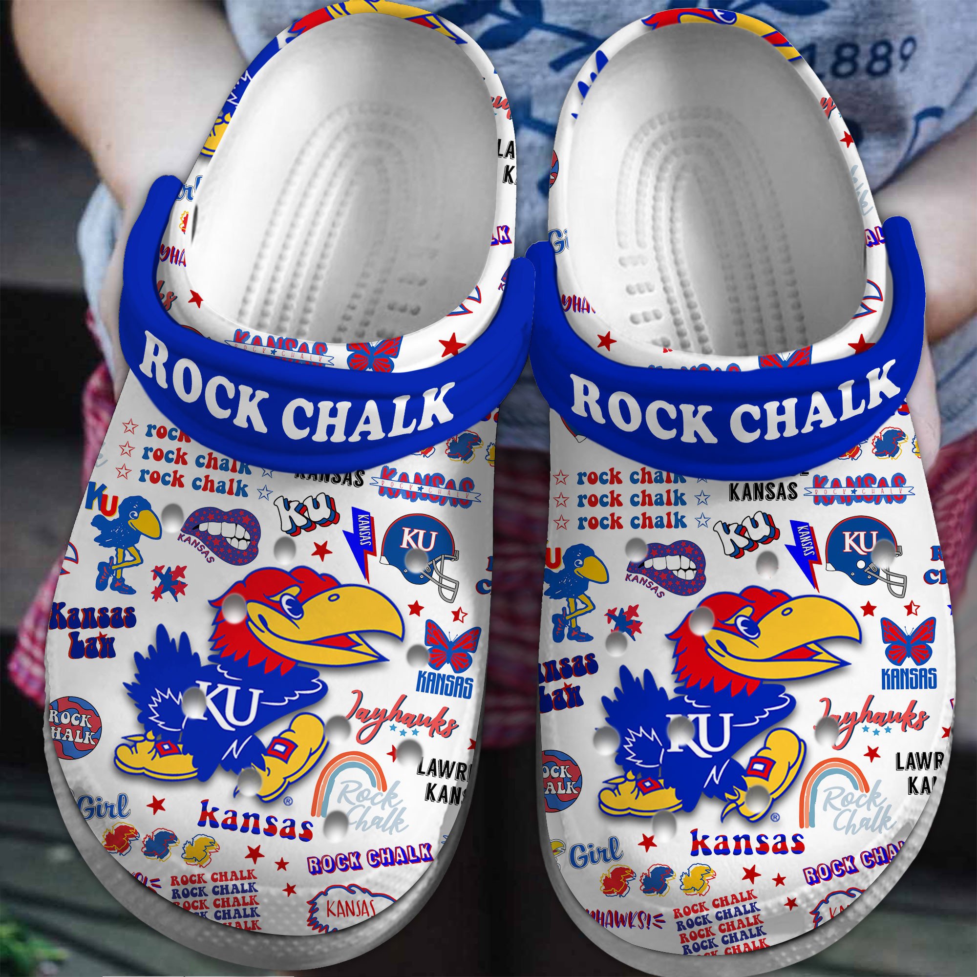 Kansas Jayhawks NCAA Sport Crocs Crocband Clogs Shoes Comfortable For Men Women and Kids