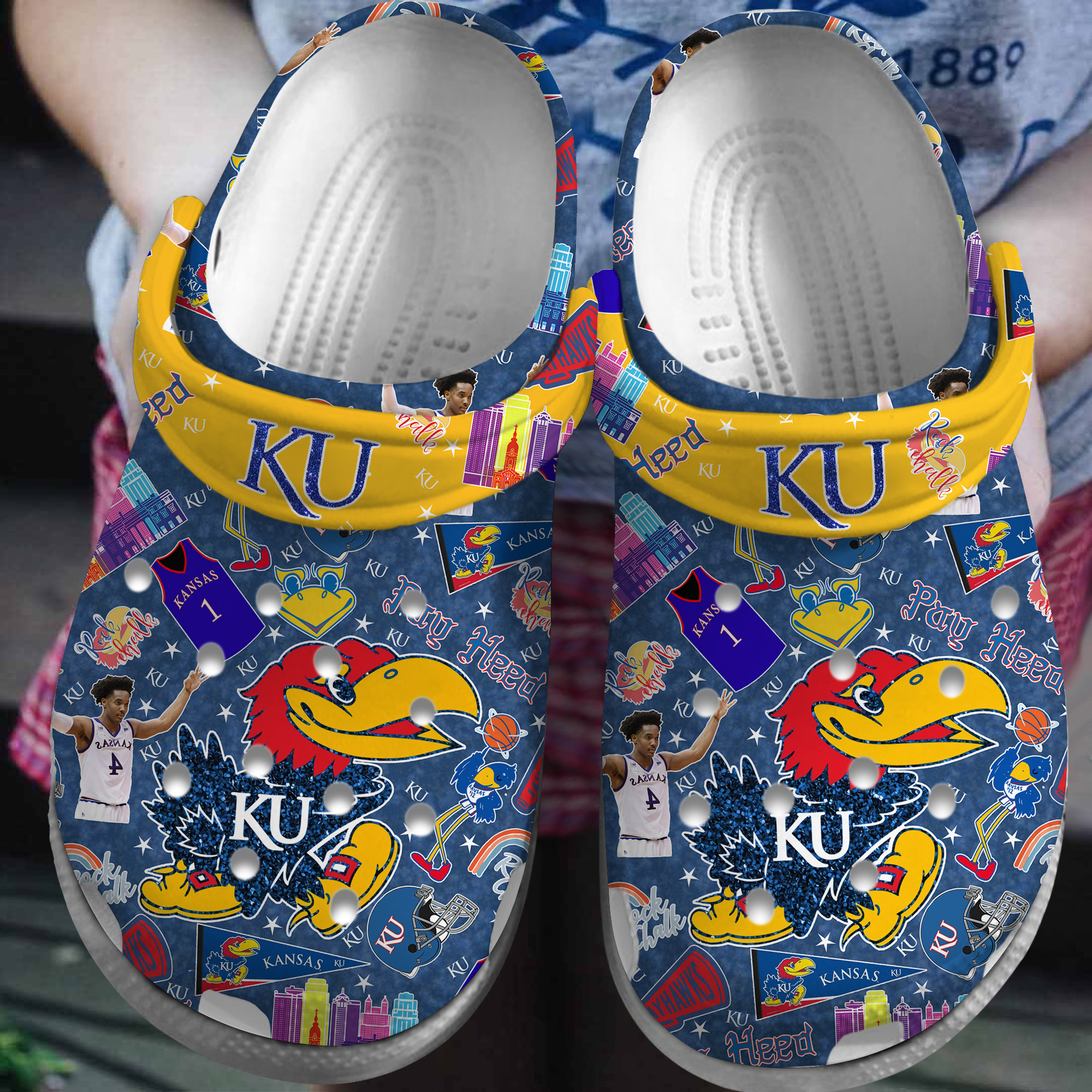 Kansas Jayhawks NCAA Sport Crocs Crocband Clogs Shoes Comfortable For Men Women and Kids