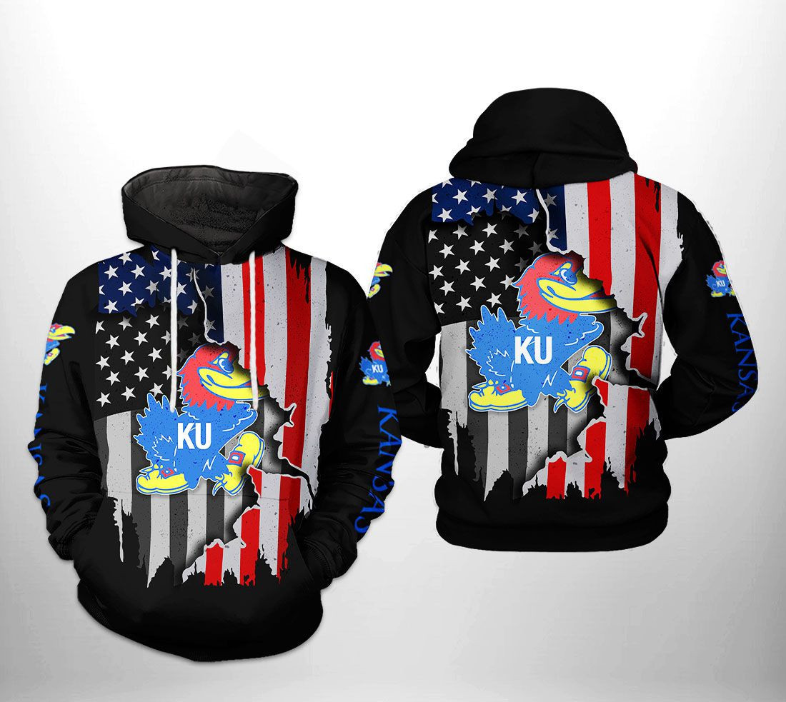 Kansas Jayhawks NCAA US Flag 3D All Over Print Hoodie, Zip Hoodie