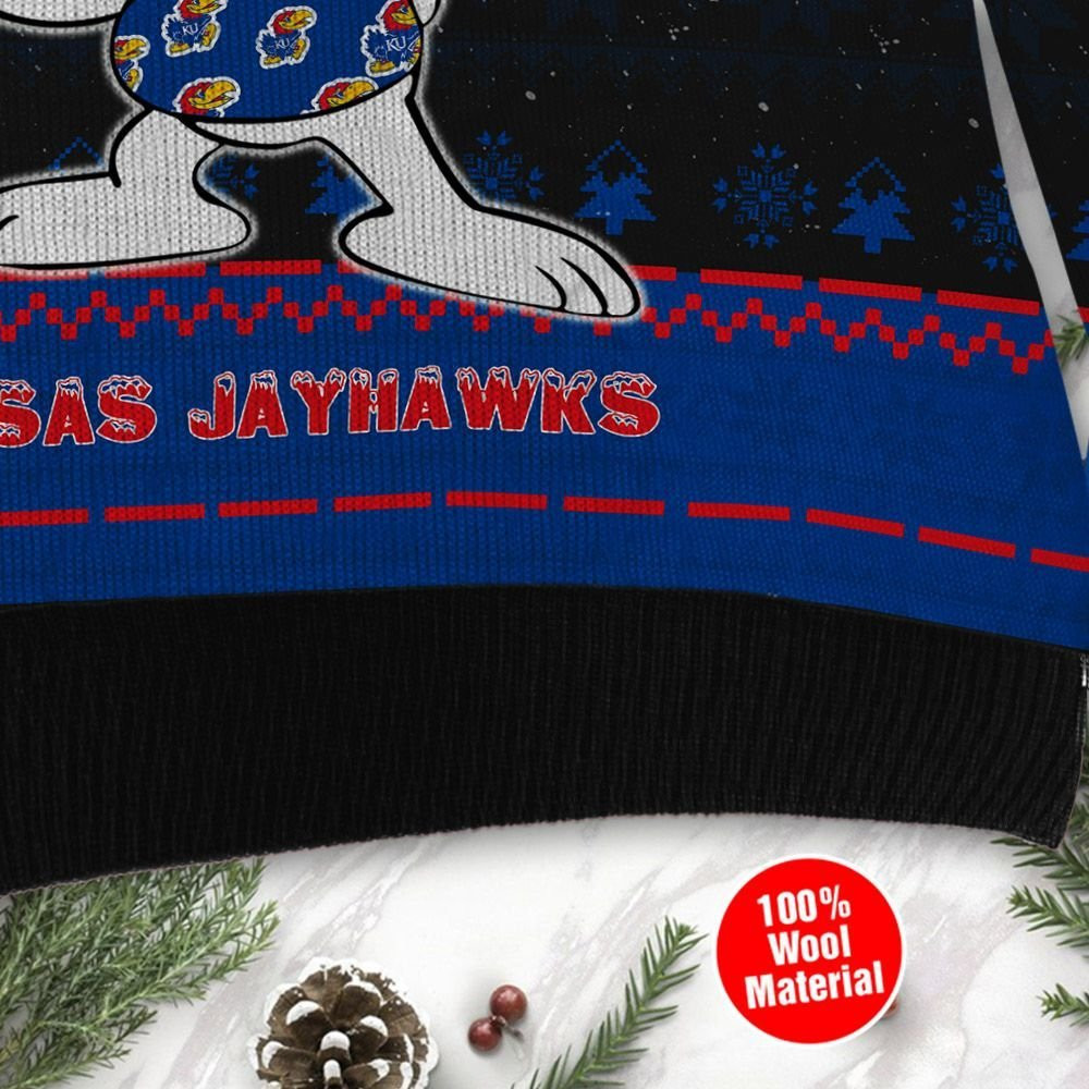Kansas Jayhawks Snoopy Dabbing Ugly Christmas Sweater Adult 3D Funny Matching for family - Image 4