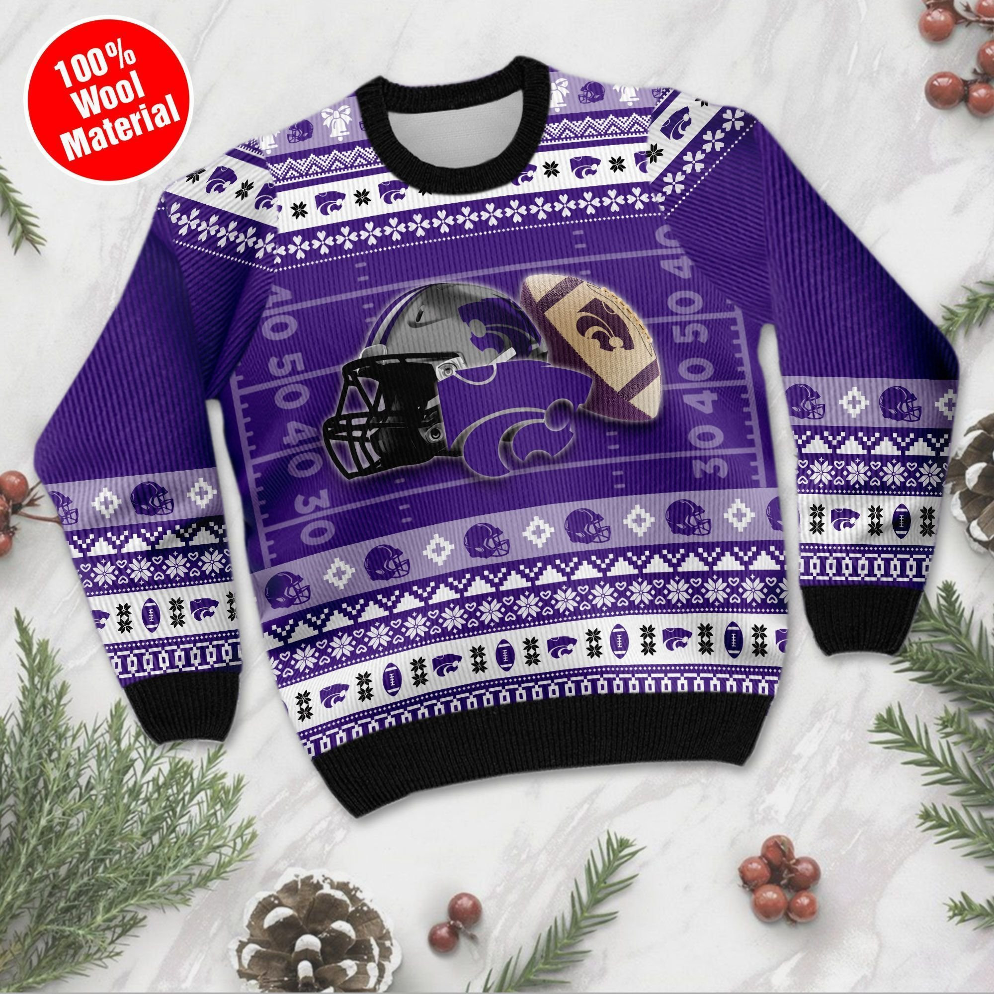 Kansas State Wildcats Custom Name & Number Personalized Ugly Christmas Sweater Adult 3D Funny Matching for family - Image 3
