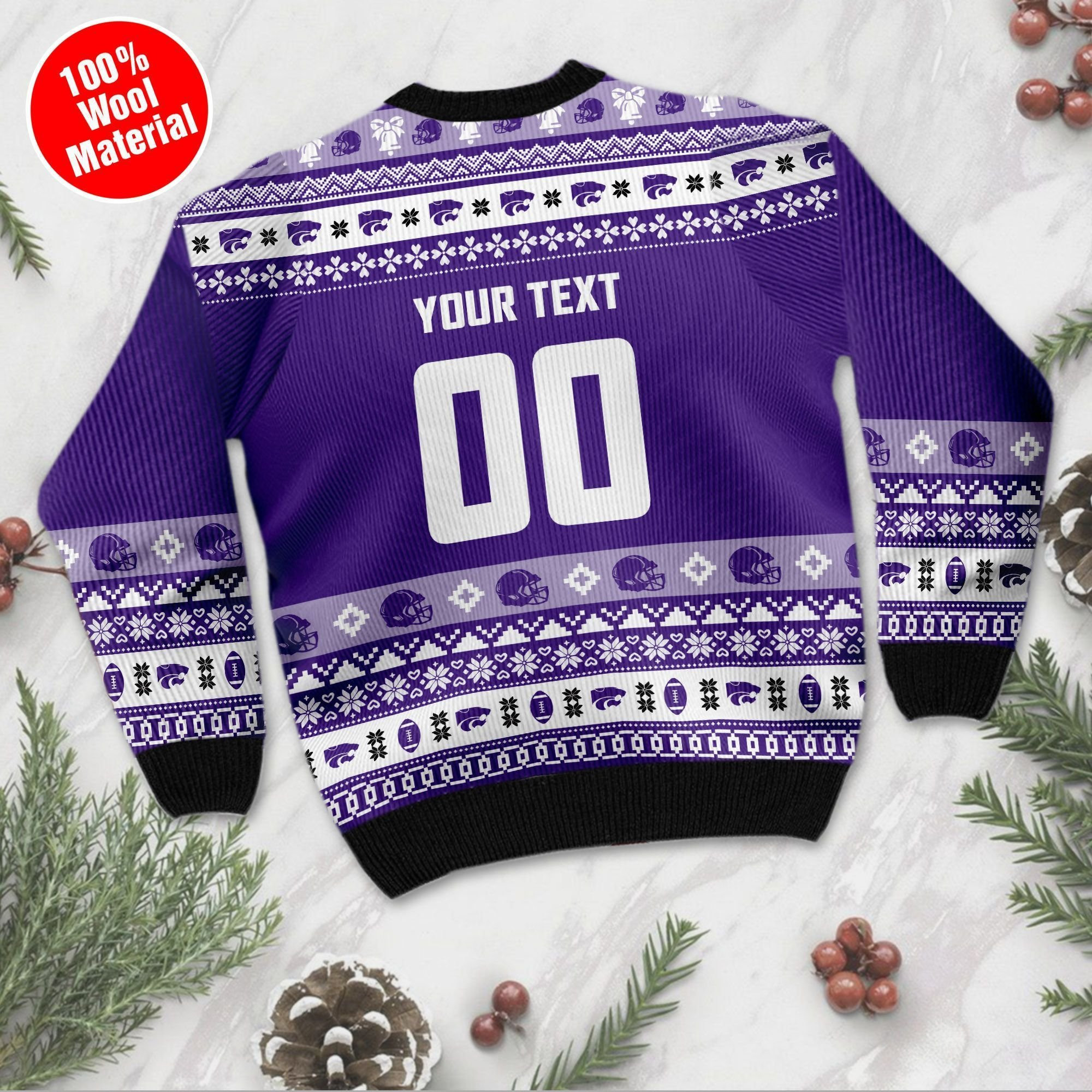 Kansas State Wildcats Custom Name & Number Personalized Ugly Christmas Sweater Adult 3D Funny Matching for family - Image 2