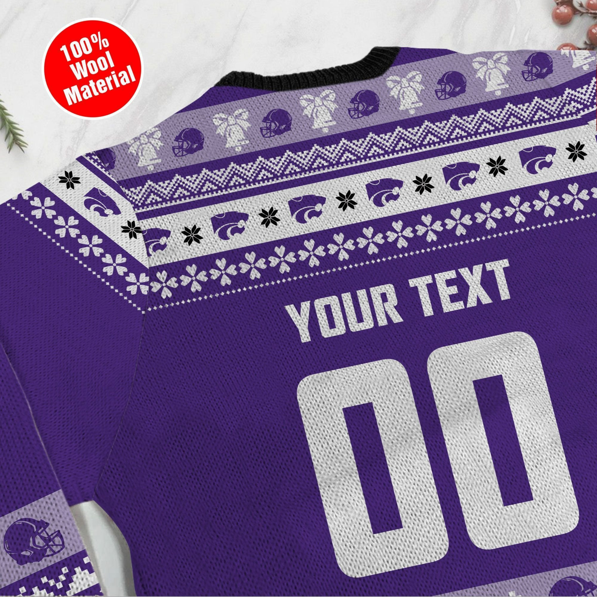 Kansas State Wildcats Custom Name & Number Personalized Ugly Christmas Sweater Adult 3D Funny Matching for family - Image 5