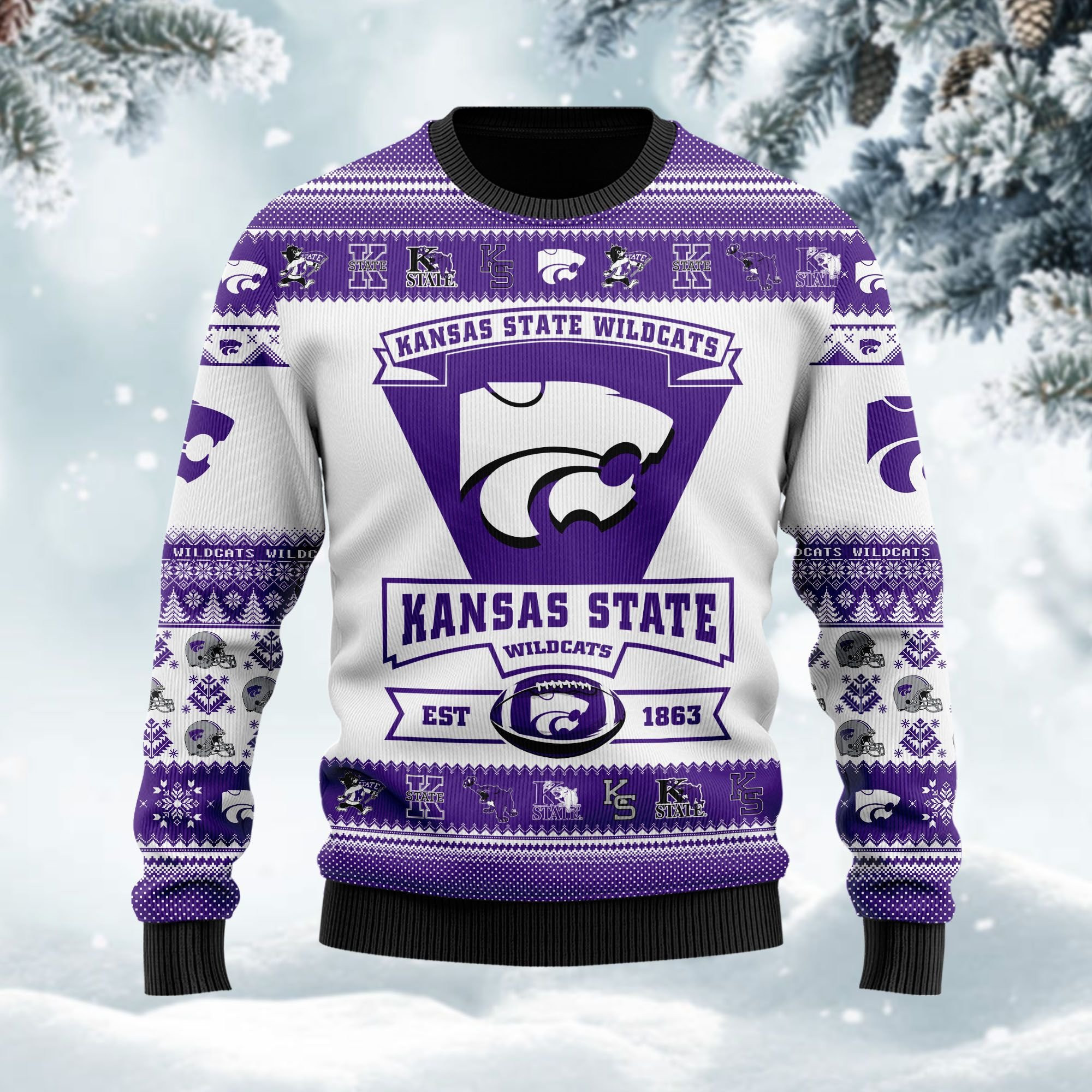 Kansas State Wildcats Football Team Logo Personalized Ugly Christmas Sweater Adult 3D Funny Matching for family - Image 3