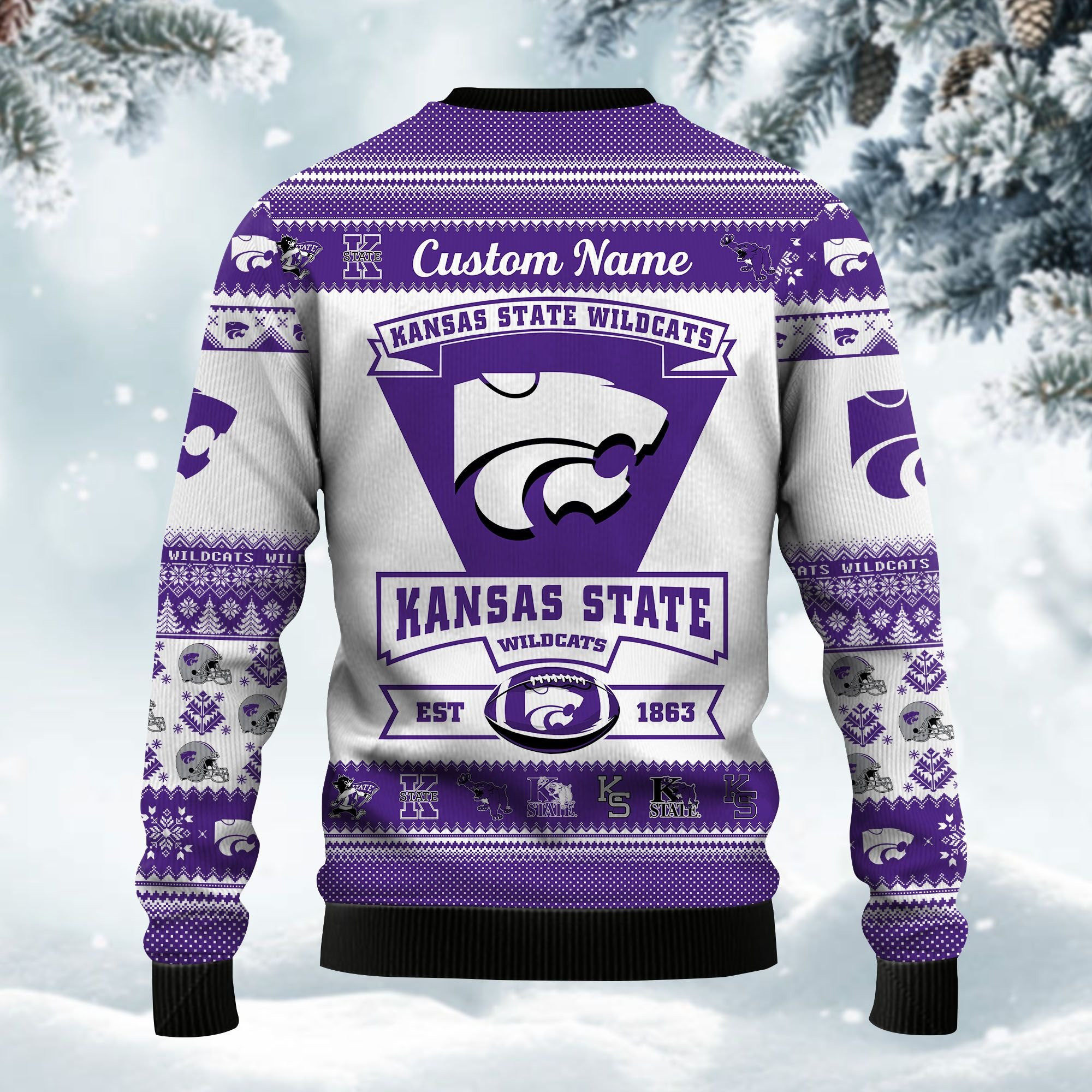 Kansas State Wildcats Football Team Logo Personalized Ugly Christmas Sweater Adult 3D Funny Matching for family - Image 4