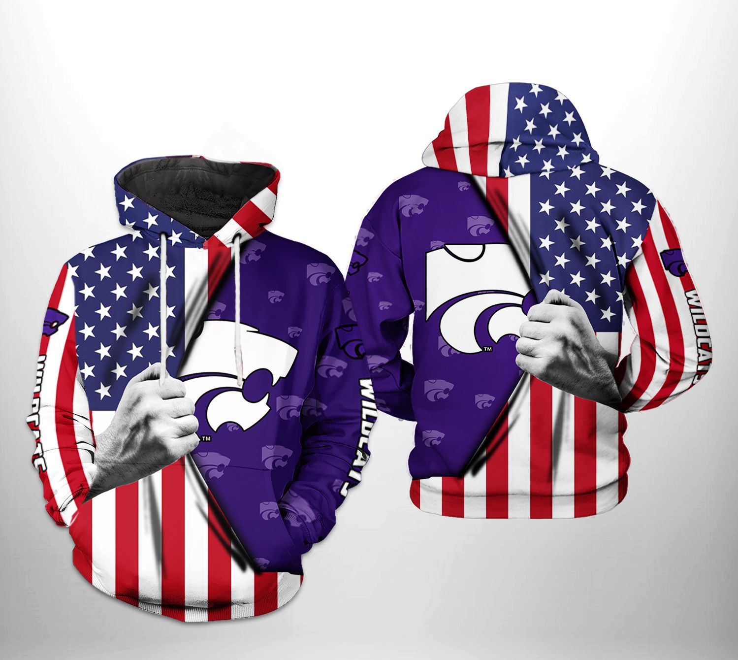 Kansas State Wildcats NCAA US Flag 3D All Over Print Hoodie, Zip Hoodie