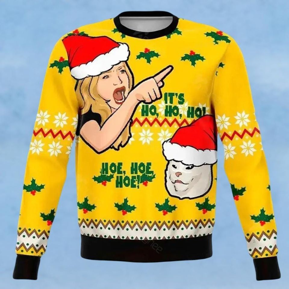 Karen Vs Mean Cat Funny Meme Ugly Christmas Sweater, Funny Meme Sweater