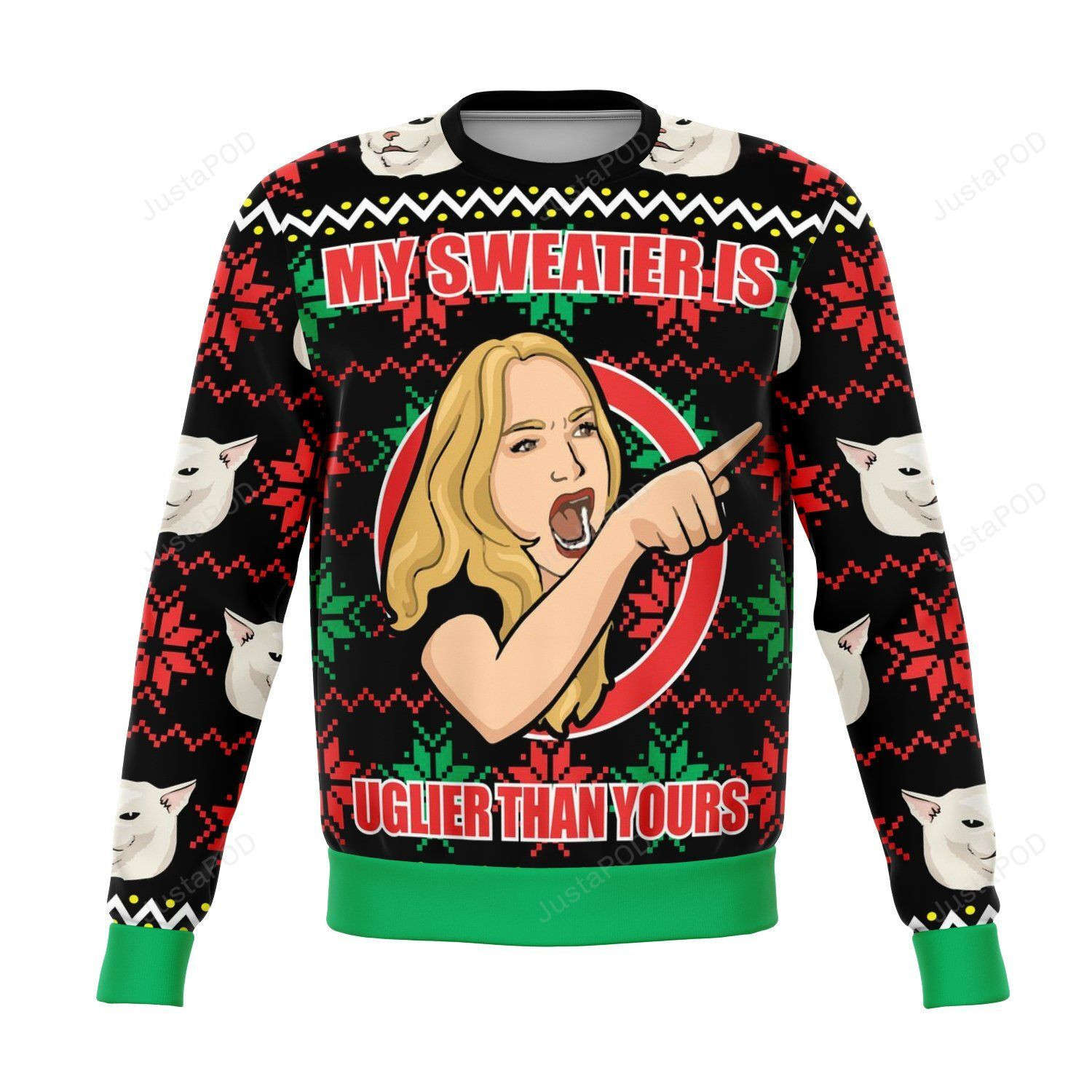 Karen Yelling At Grumpy Cat Meme For Unisex Ugly Christmas Sweater Adult 3D Funny Matching for family