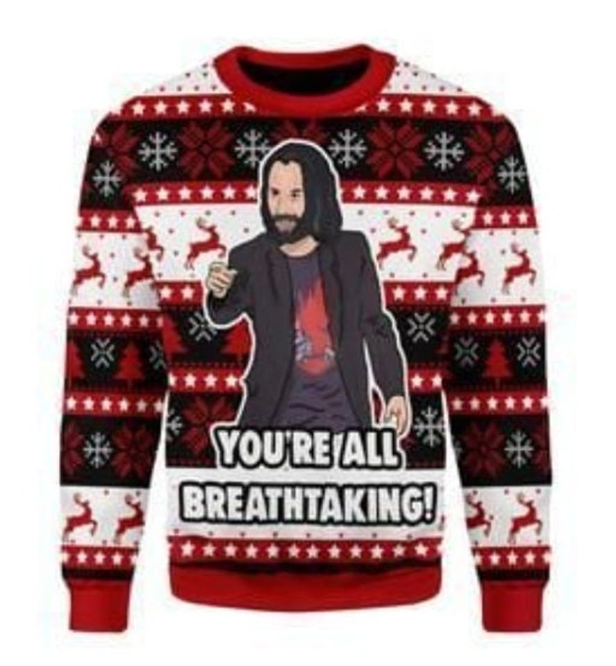 Keanu Reeves Meme Ugly Christmas Sweater, Unisex Hoodie, All Over Printed Sweatshirt