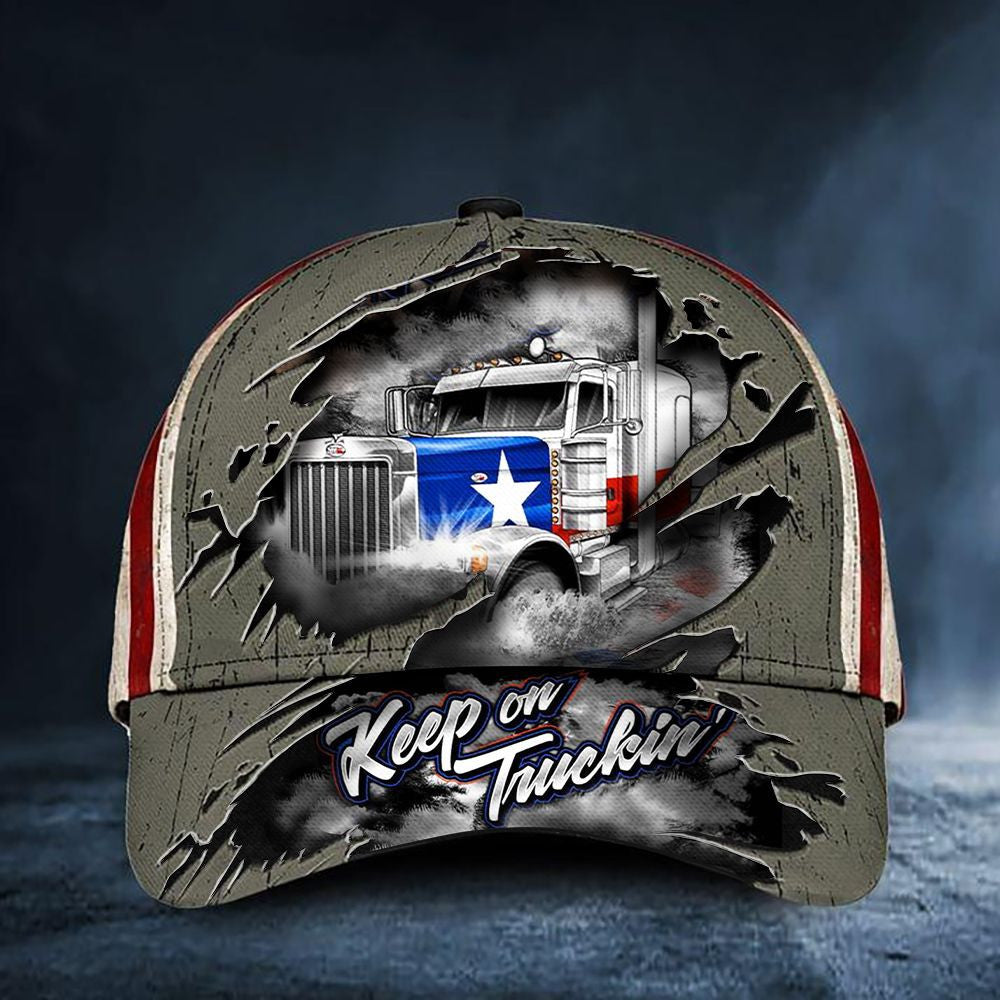 Keep On Truckin' Texas Trucker American Flag Classic Cap Trucker Hats Custom Hats Gifts For Men & Women