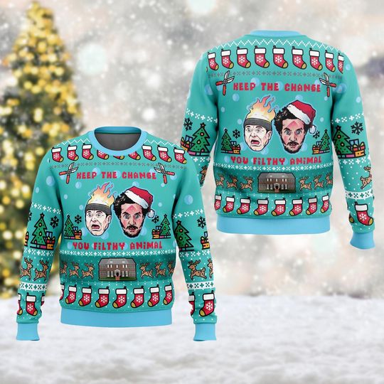 Keep The Change You Filthy Animal Ugly Christmas Sweater, Home Alone Movie Xmas - Image 8