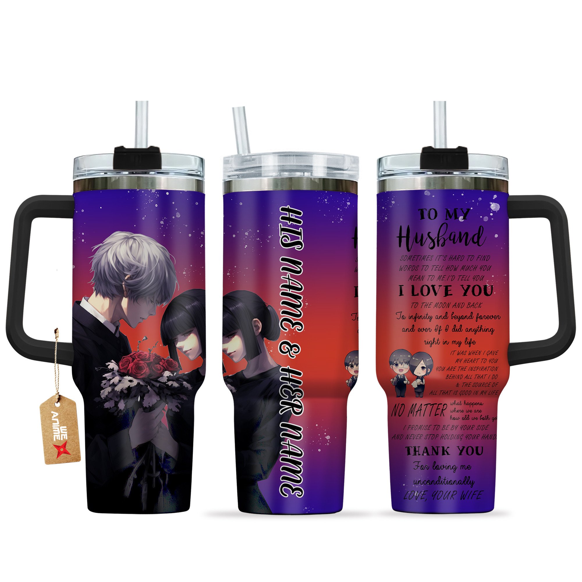 Ken Kaneki & Touka Tokyo Ghoul Anime Valentine Custom Stanley Cup 40 oz 30 oz Tumbler With HandleTVC2301167