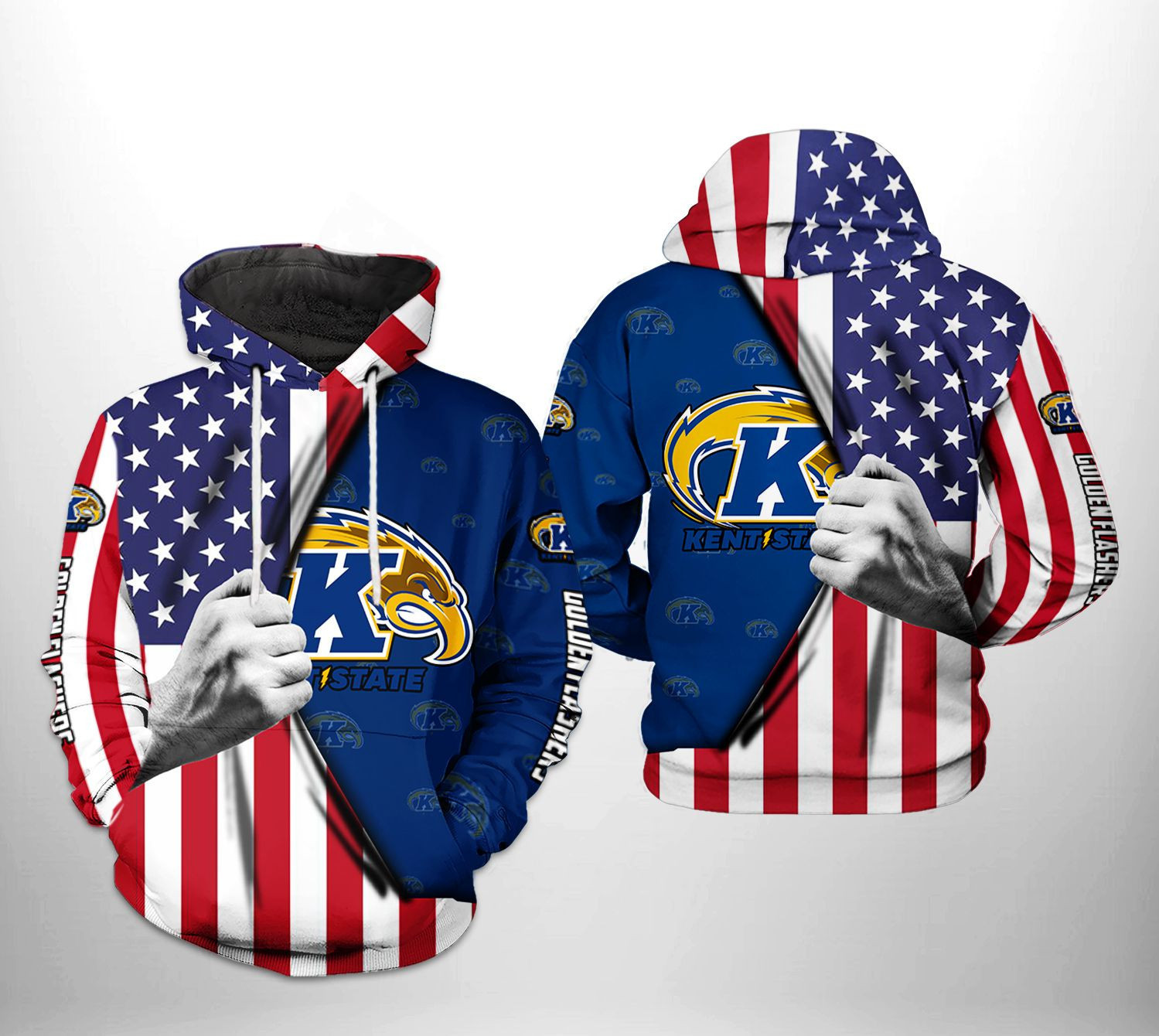 Kent State Golden Flashers NCAA US Flag 3D All Over Print Hoodie, Zip Hoodie