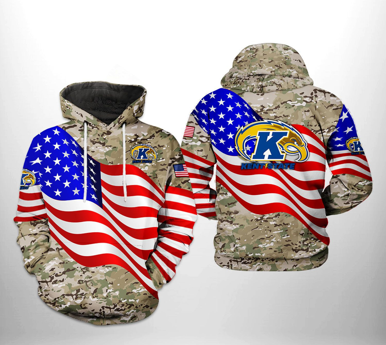 Kent State Golden Flashers NCAA US Flag Camo Veteran 3D All Over Print Hoodie, Zip Hoodie