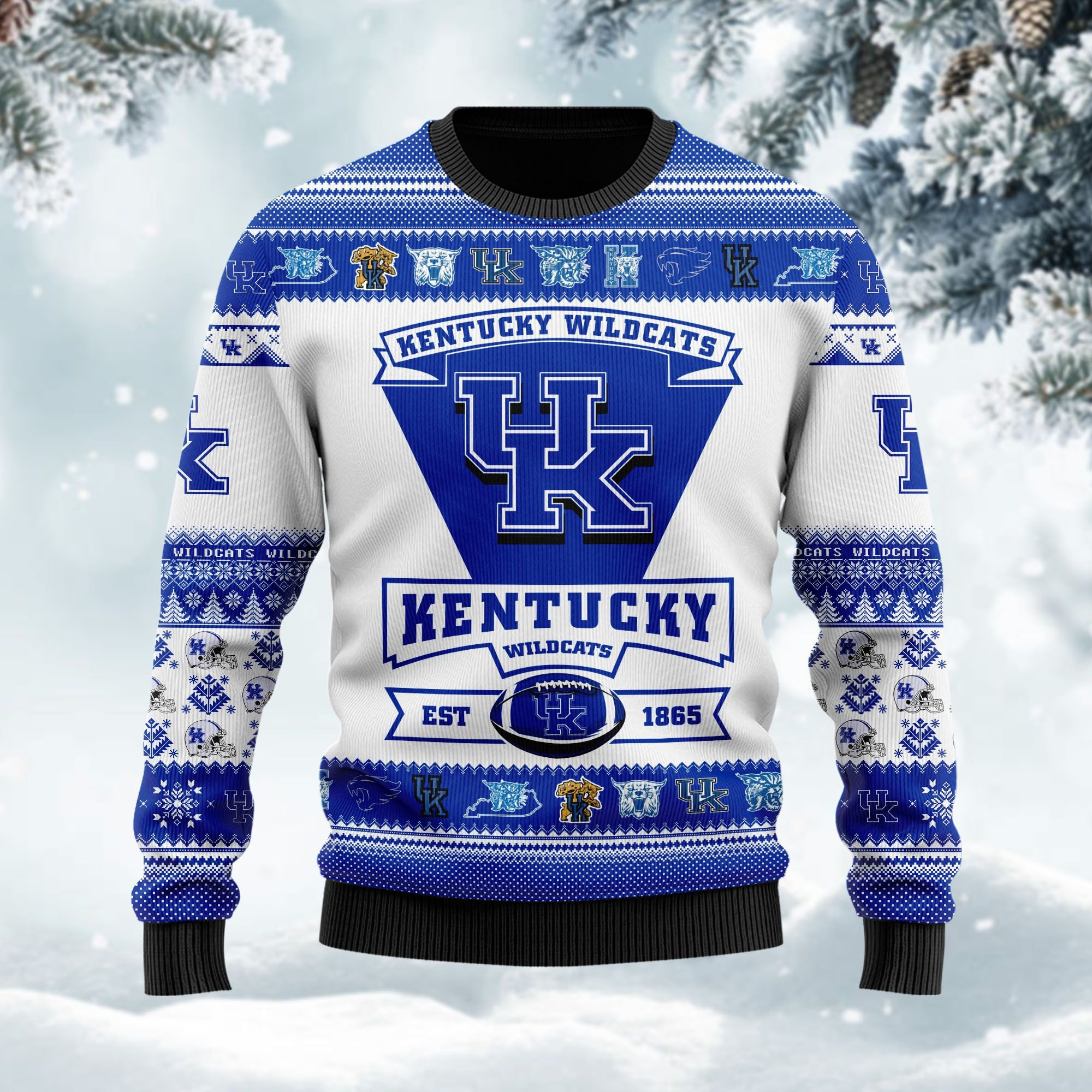 Kentucky Wildcats Football Team Logo Custom Name Personalized Ugly Christmas Sweater Adult 3D Funny Matching for family - Image 3