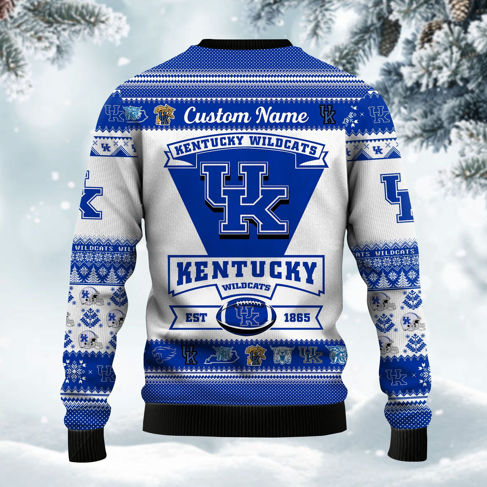 Kentucky Wildcats Football Team Logo Custom Name Personalized Ugly Christmas Sweater Adult 3D Funny Matching for family - Image 4