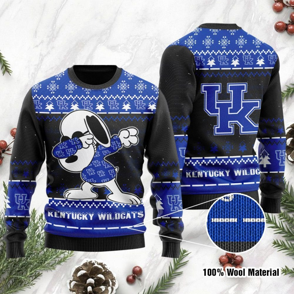 Kentucky Wildcats Snoopy Dabbing Holiday Party Ugly Christmas Sweater Adult 3D Funny Matching for family