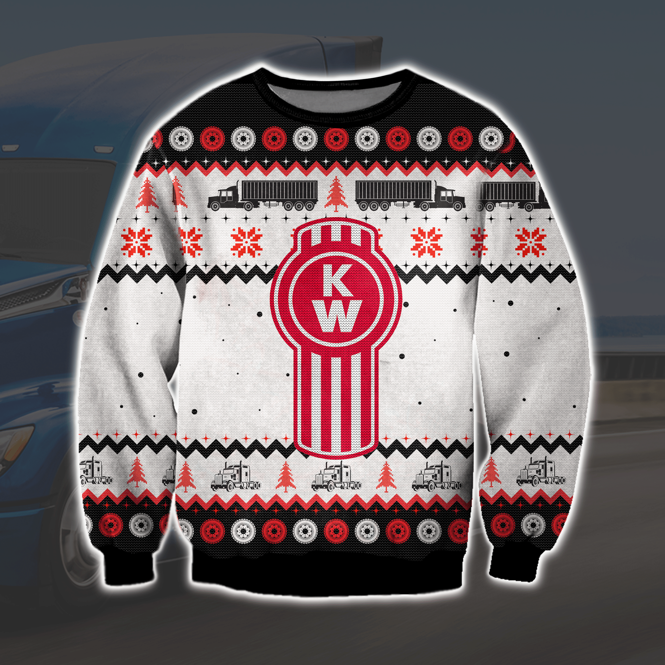 Kenworth Trucks 3D Knitting Pattern Print Ugly Christmas Sweater Adult 3D Funny Matching for family