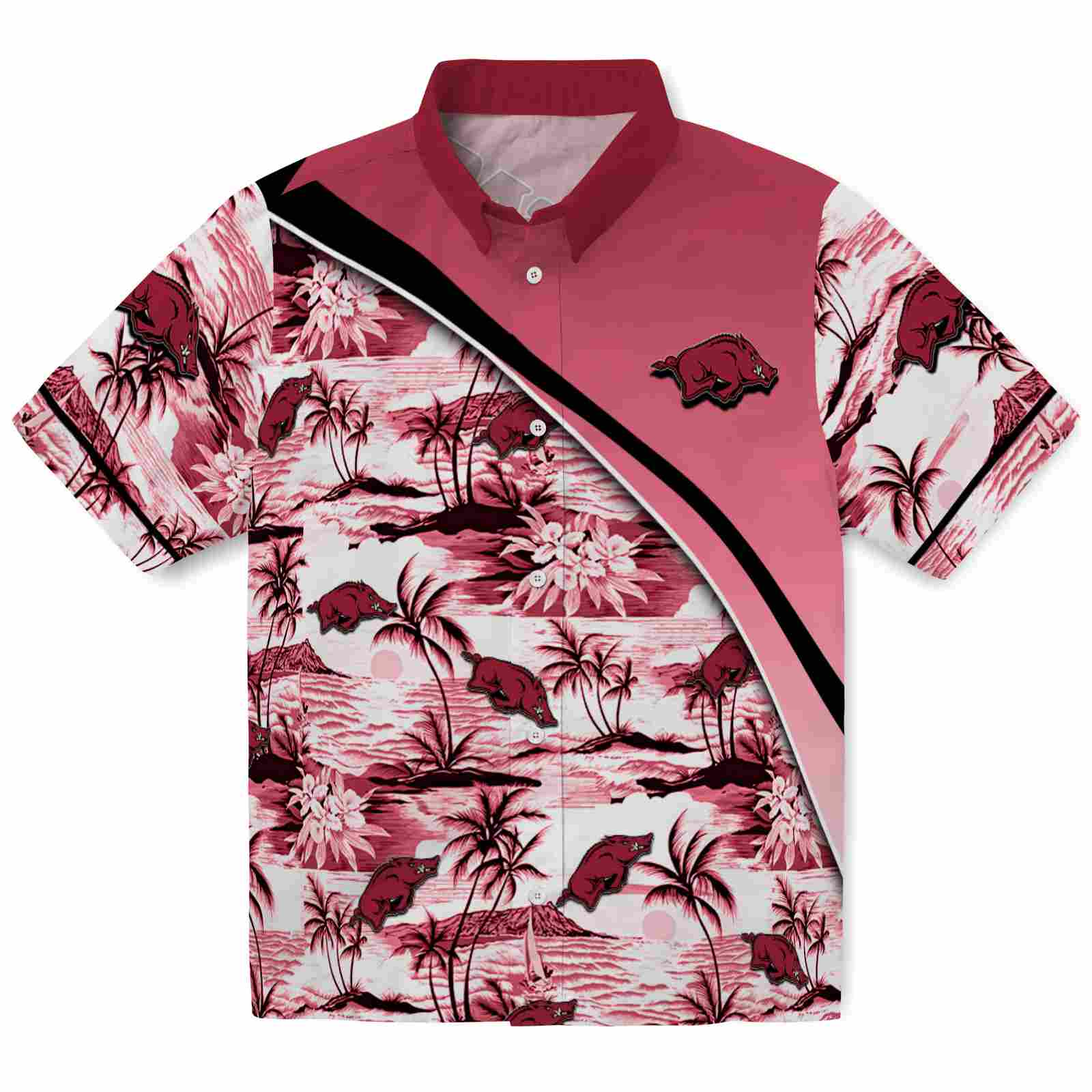 Keptsake Arkansas Razorbacks Sunset Palms Red White Premium Hawaiian Shirt