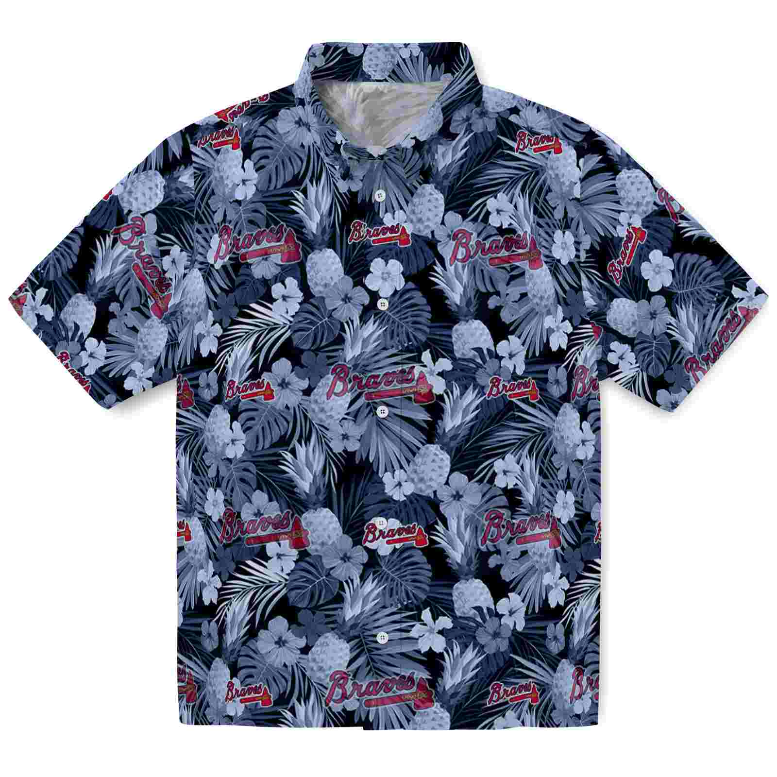 Keptsake Atlanta Braves Floral Pineapple Navy Premium Hawaiian Shirt
