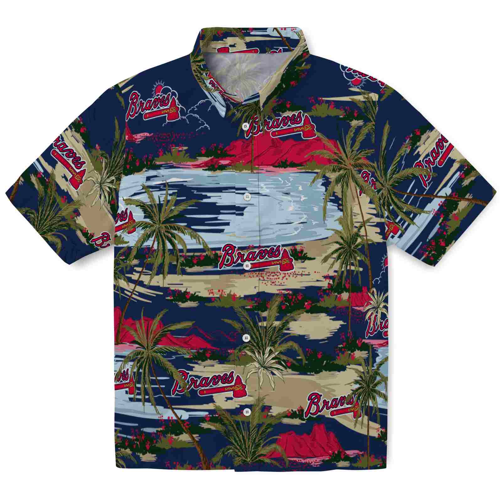 Keptsake Atlanta Braves Palm Horizon Navy Premium Hawaiian Shirt