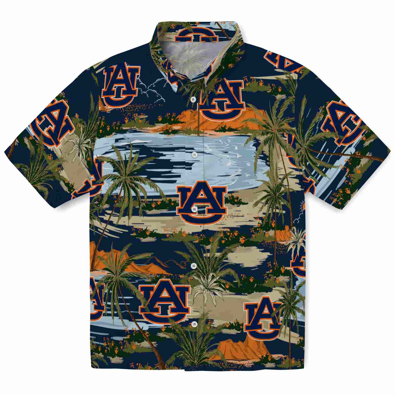 Keptsake Auburn Tigers Palm Horizon Navy Blue Premium Hawaiian Shirt