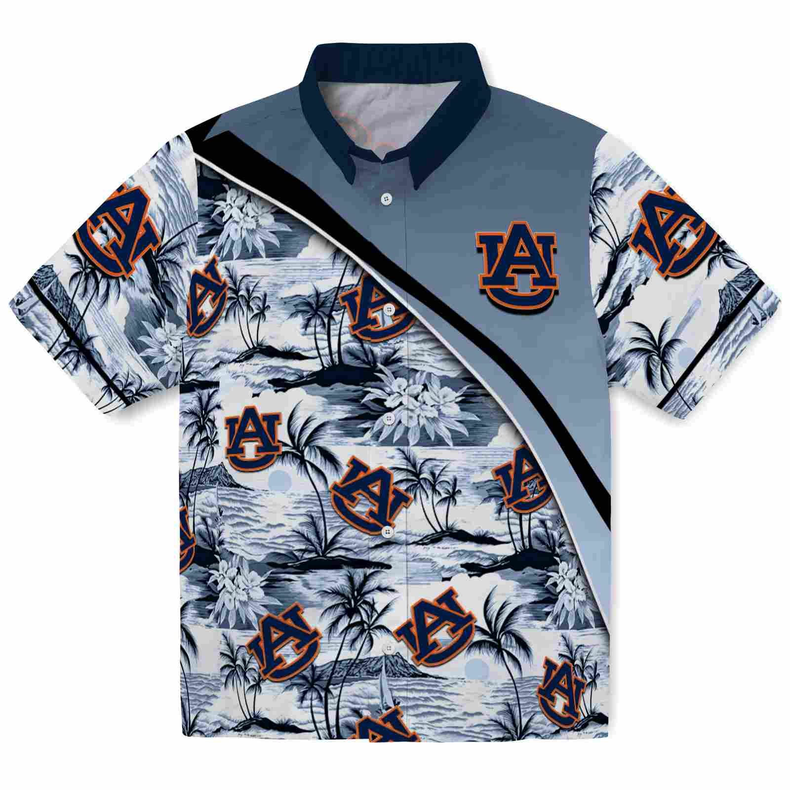 Keptsake Auburn Tigers Sunset Palms Navy Blue White Premium Hawaiian Shirt