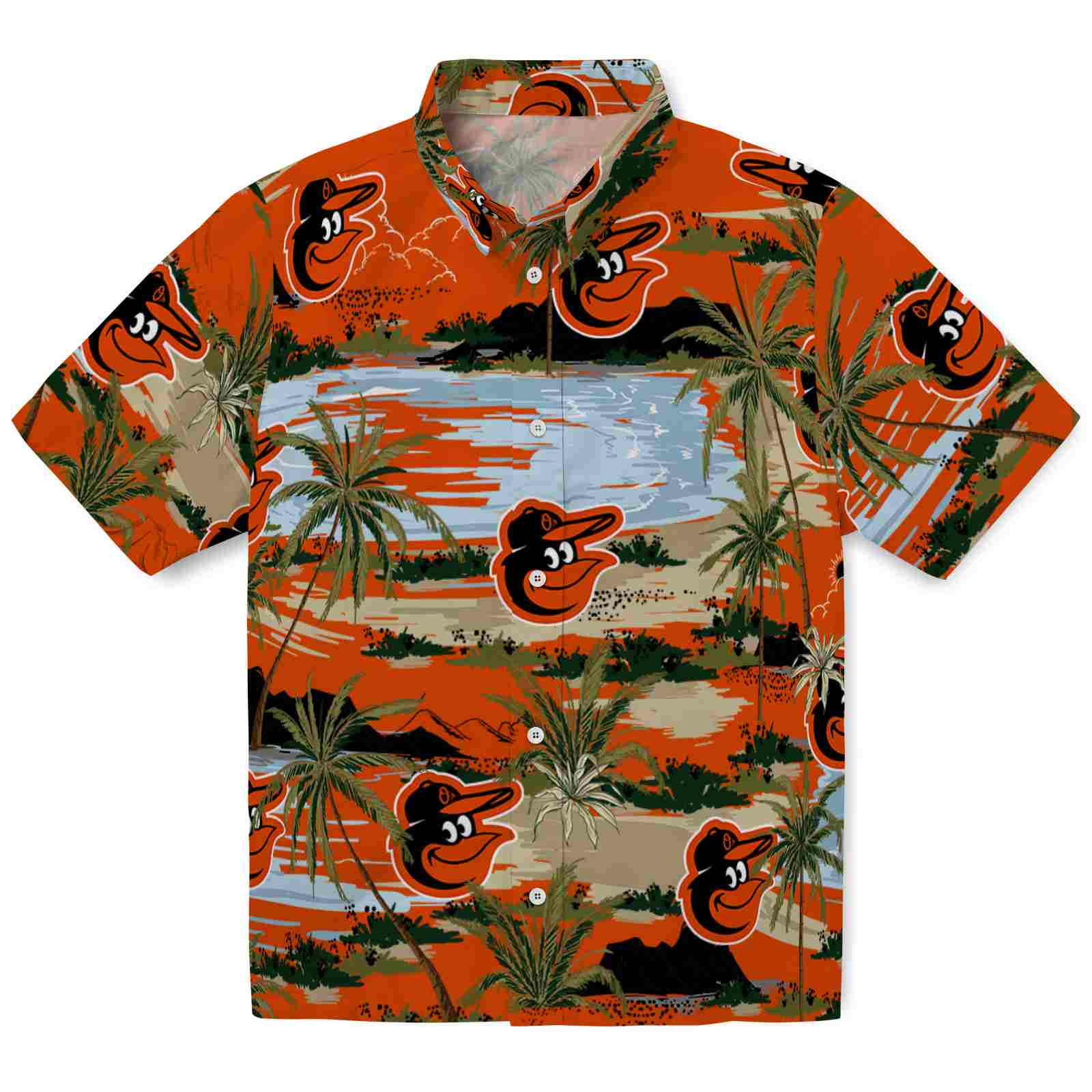 Keptsake Baltimore Orioles Palm Horizon Orange Premium Hawaiian Shirt