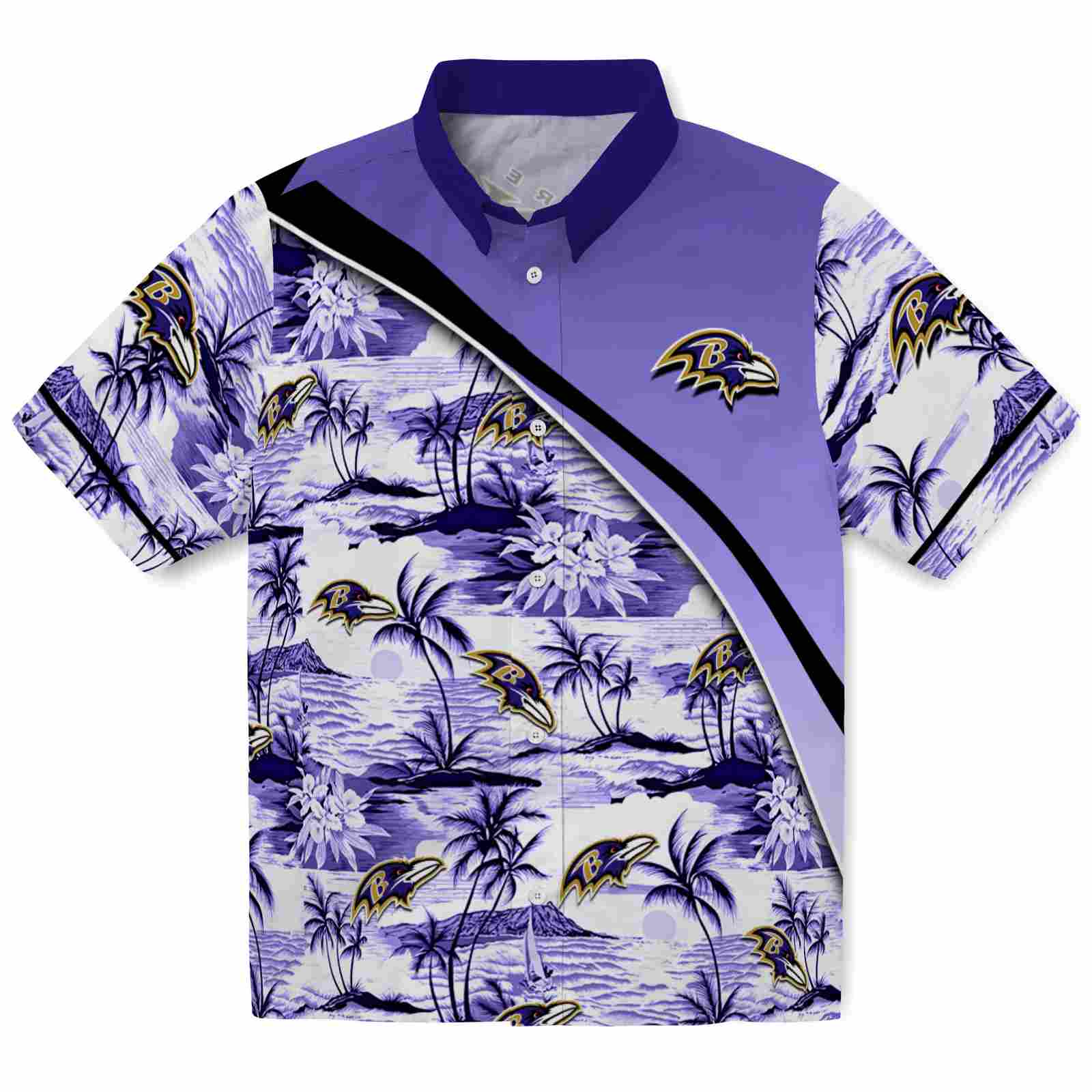Keptsake Baltimore Ravens Sunset Palms Purple White Premium Hawaiian Shirt
